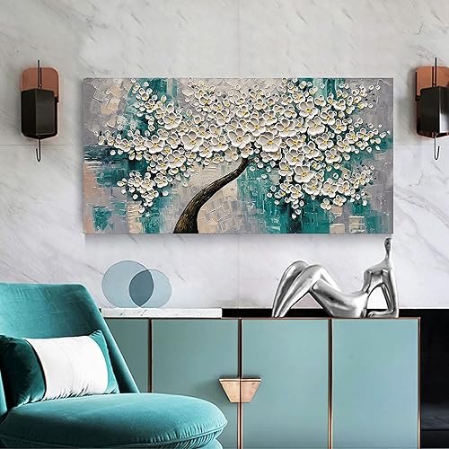 Miniatura 6 de Pintura al óleo decorativa de flores 3D moradas pintadas a mano, arte de pared decorativo de pared de flores, arte moderno, sala de estar,