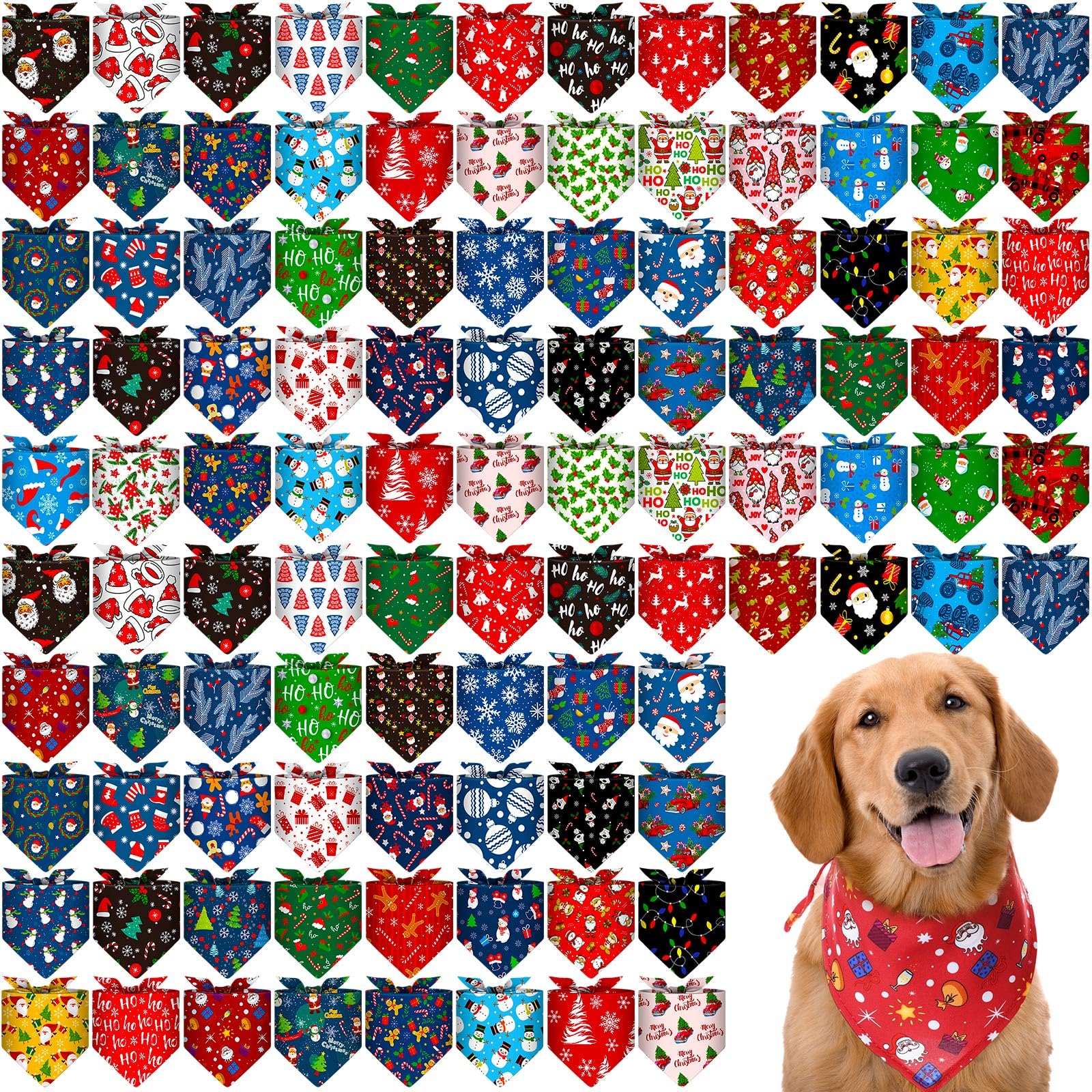 Paterr Lot de 100 Bandanas de Noël pour Chien - Mouchoir Doux en Forme de Triangle - Réglable et Lavable - Accessoire de décoration pour Chiens de Petite et Moyenne Taille
