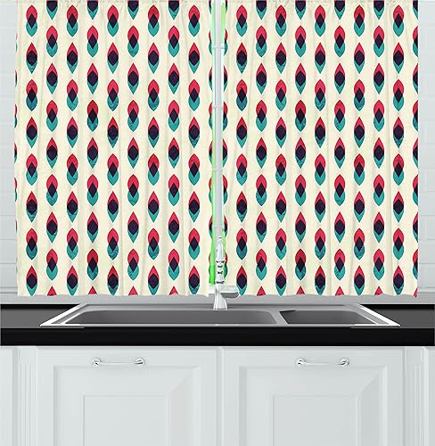 Miniatura 22 de Ambesonne Cortinas de cocina de vino, siluetas abstractas de copas de vino con puntos, bebidas alcohólicas, modernas, juego de 2 paneles para Negro