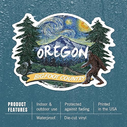 Miniatura 4 de Adhesivo troquelado Oregon, Bigfoot Country, Starry Night, adhesivo de vinilo de contorno de 1 a 3 pulgadas (calcomanía impermeable para