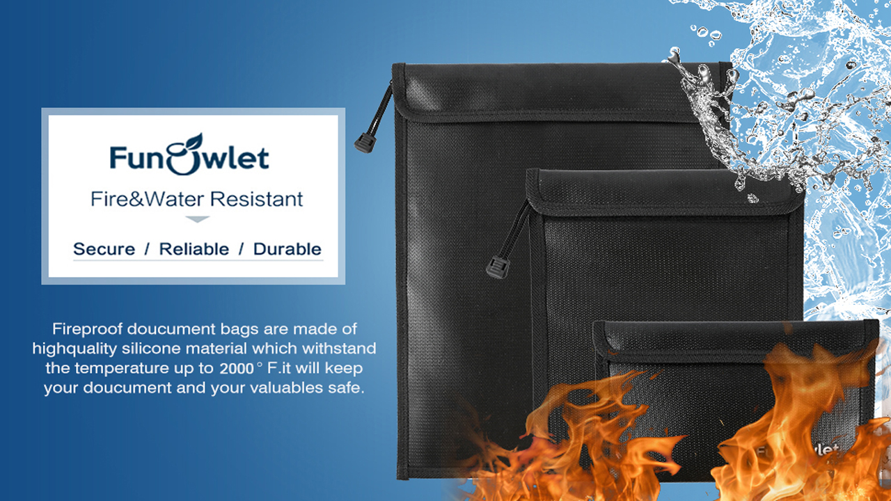 FunOwlet Fireproof Waterproof Document Bag – 3 Pack Fire and Water
