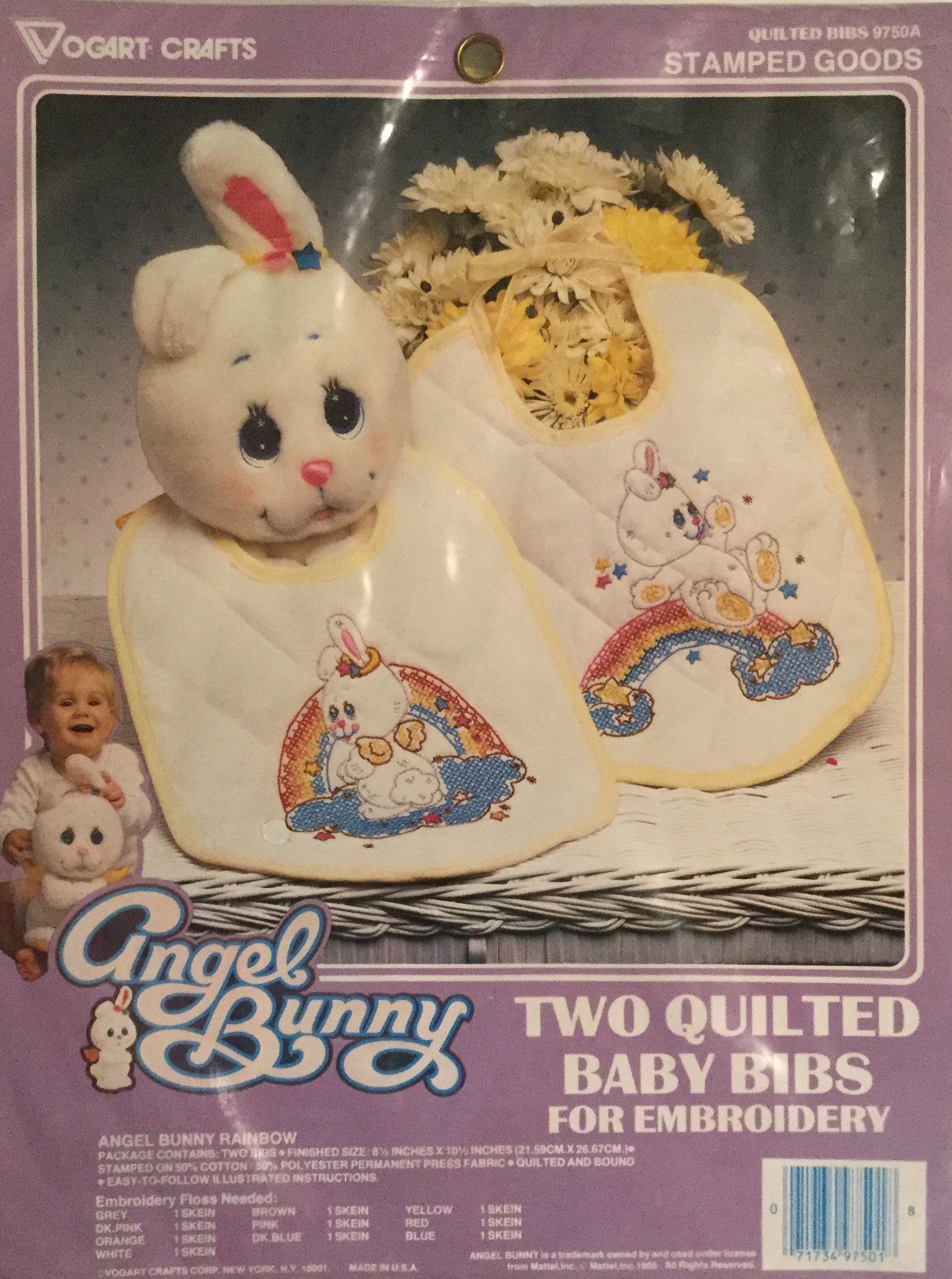Vogart Crafts Angel Bunny Two Quilted Baby Bibs for Embroidery
