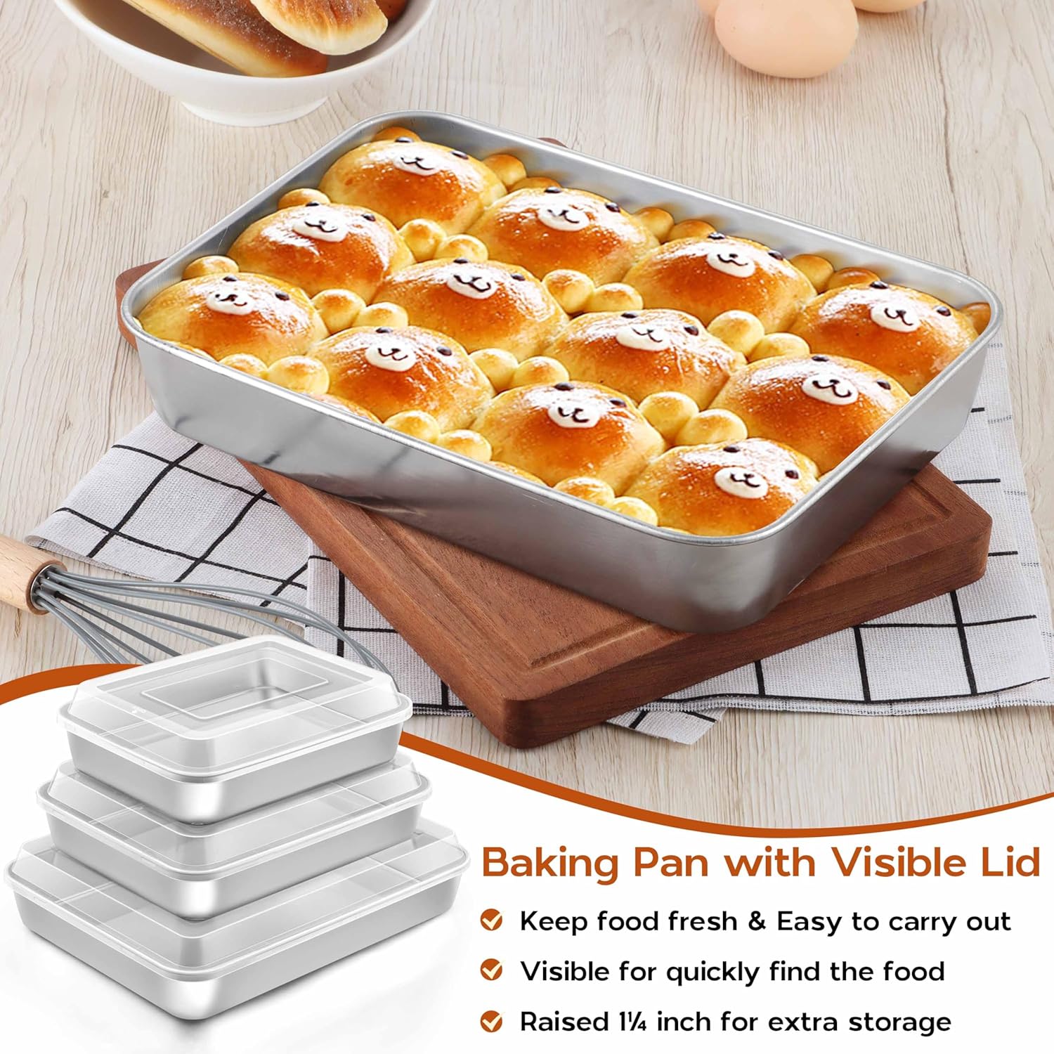 Onader Lasagna Baking Pan Set with Lid, Rectangle 10⅜ x 8⅛ x 2 Inch Stainless Steel Cake Brownie Pan, Non Toxic & Deep - Image 5