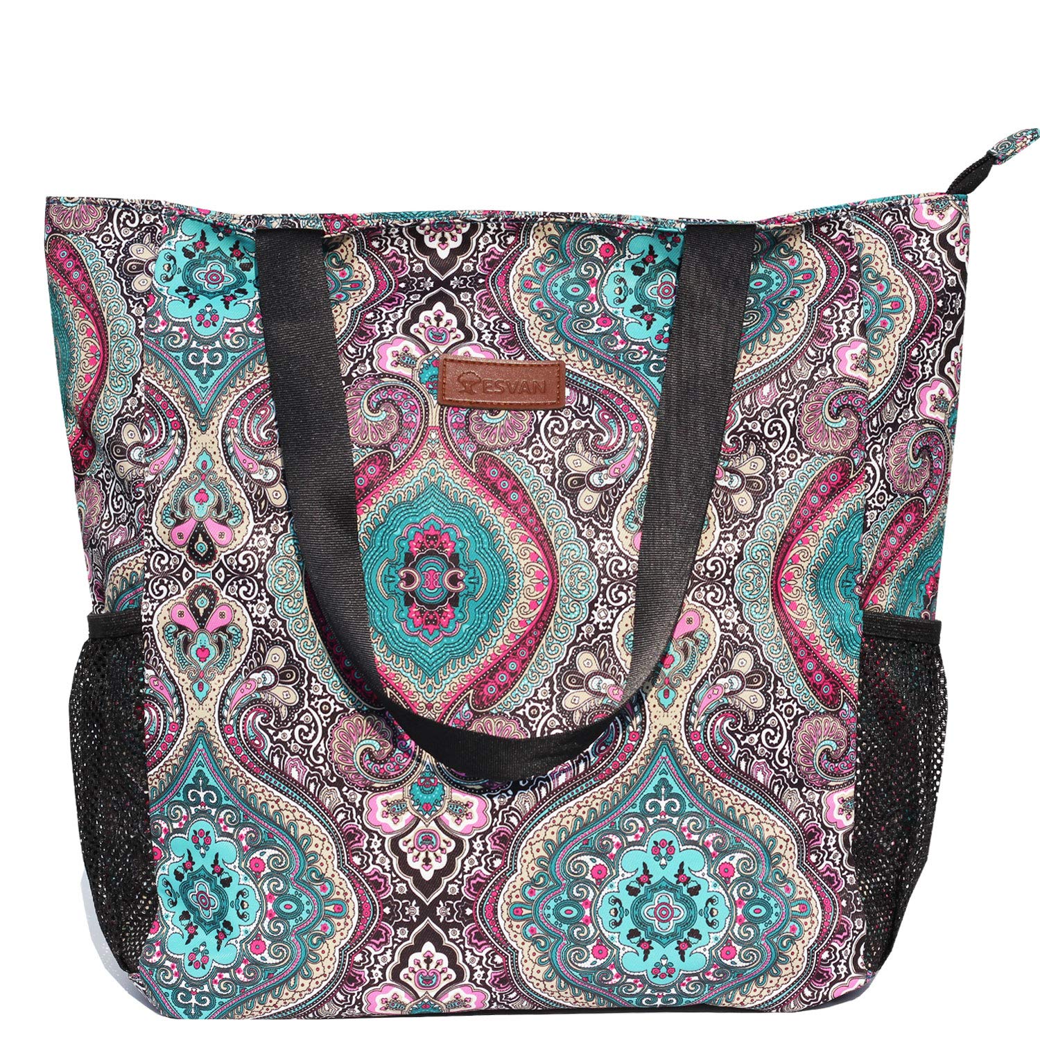 ESVAN Original Floral Waterproof Large Tote Bag for Gym Beach Travel Everyday