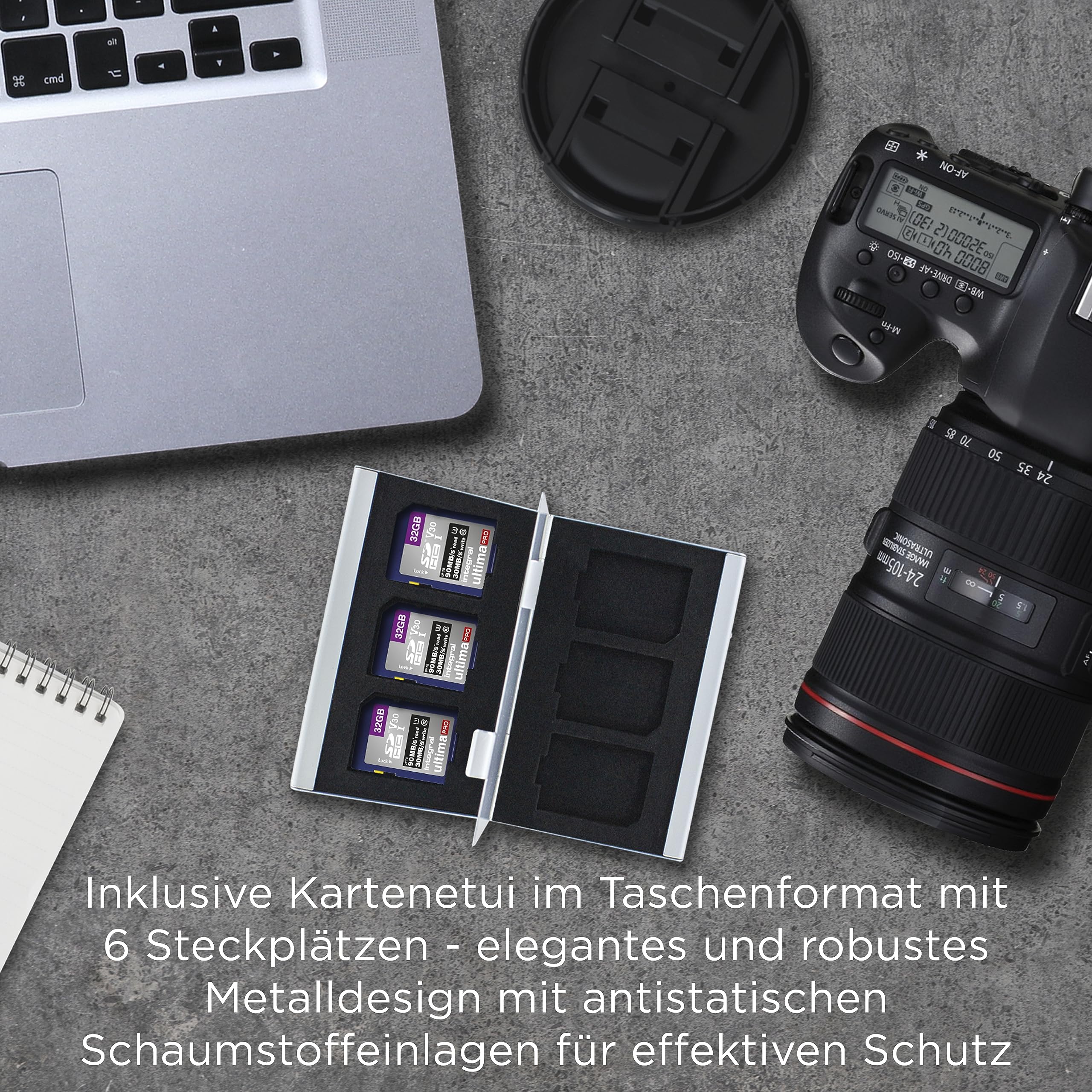 Integral SD KarteB mit 6 Slot SD Kartenhalter Metall - 4K Ultra-HD Video Premium High Speed 90MB/s Lesen und 30MB/s Schreiben - SDHC V30 UHS-I U3 Class 10 SD Speicherkarte 5 Pack 32G – Bild 6