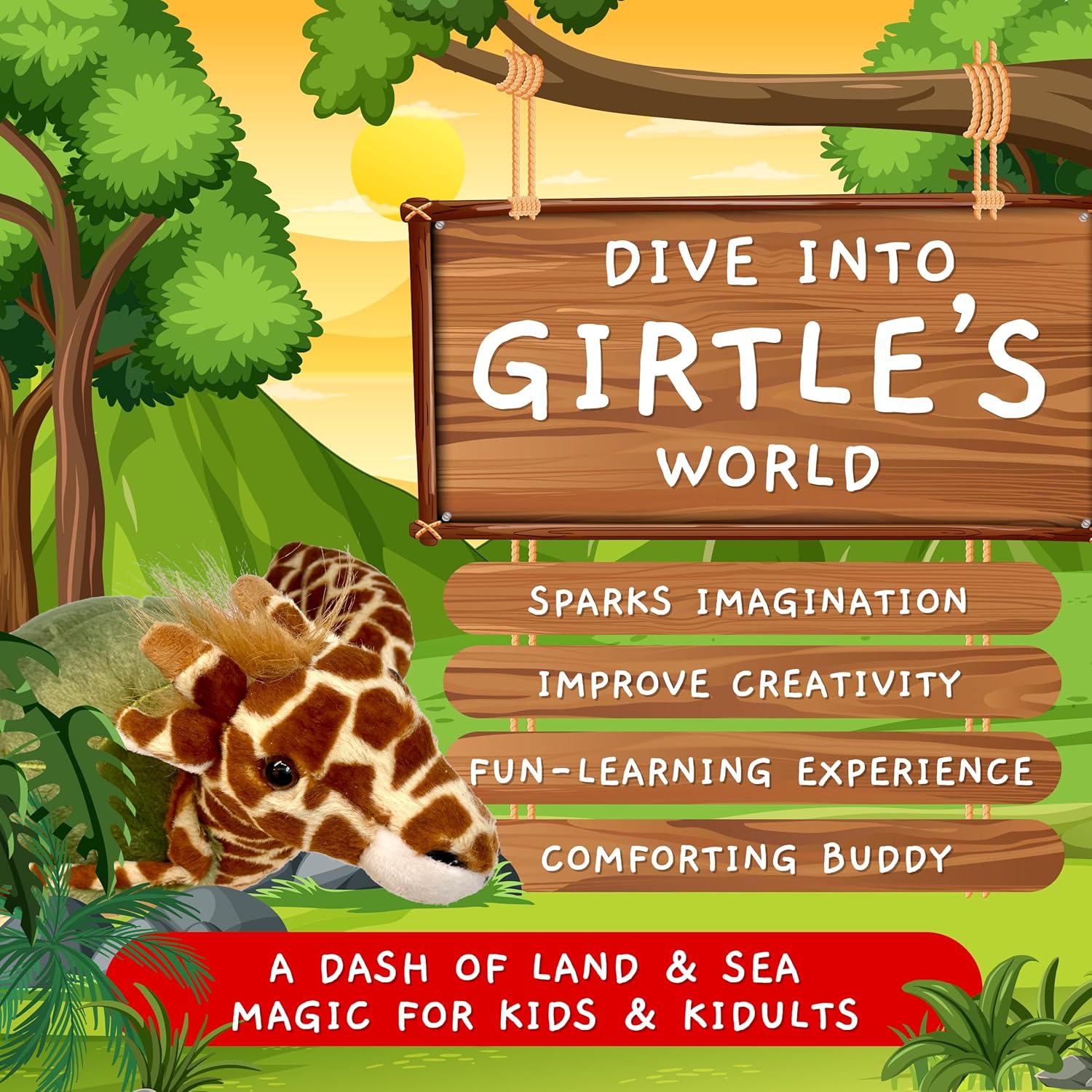 Randimals Plush Toy Stuffed Animal Mix - Giraffe & Turtle Hybrid Stuffed Animals for Girls & Boys - Huggable & Soft Animal Characters Cute Plushies - Unique Toys for Discovery & Adventure