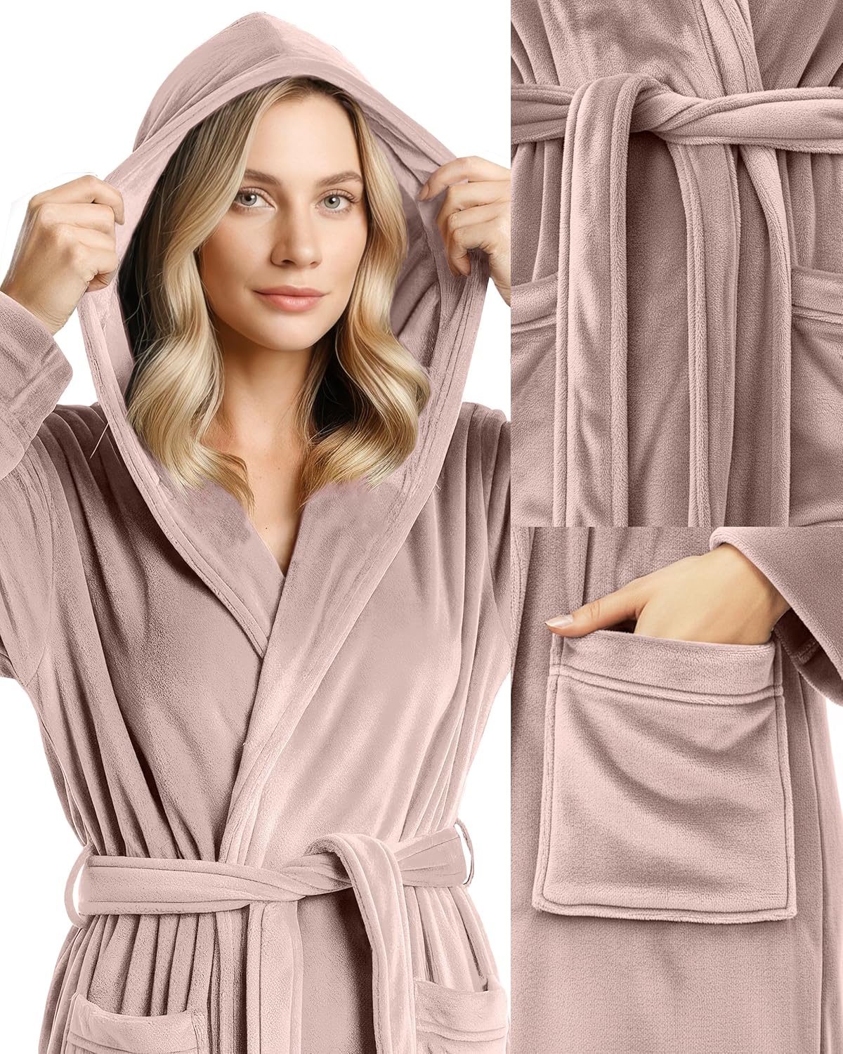 NY Threads Women's Fleece Hooded Bathrobe Plush Long Spa Robe, Medium - Image 2