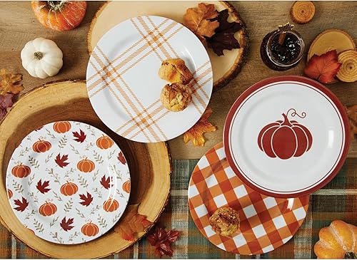 Miniatura 3 de C.R. Gibson QAPS2-24068 Juego de platos de melamina reutilizables con hojas de otoño y calabazas para cenas de Acción de Gracias, 9 pulgadas de