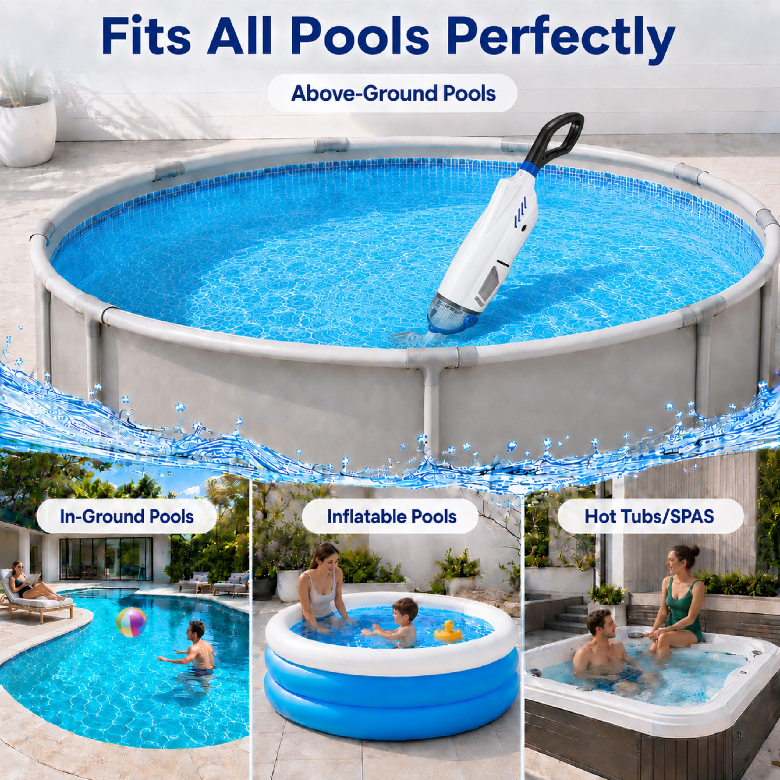 Aspiratore per piscina senza fili con asta telescopica