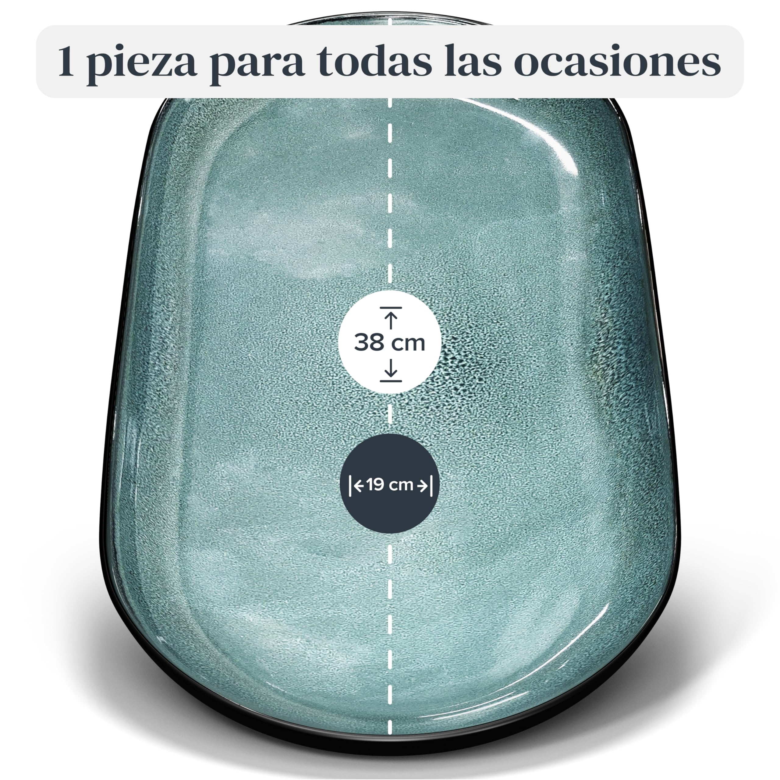Plato de servicio Ibiza en gres - Gran plato para servir - Estilo mediterráneo - Apto para lavavajillas y microondas - Plato ovalado de Pure Living en Azul Ahumado