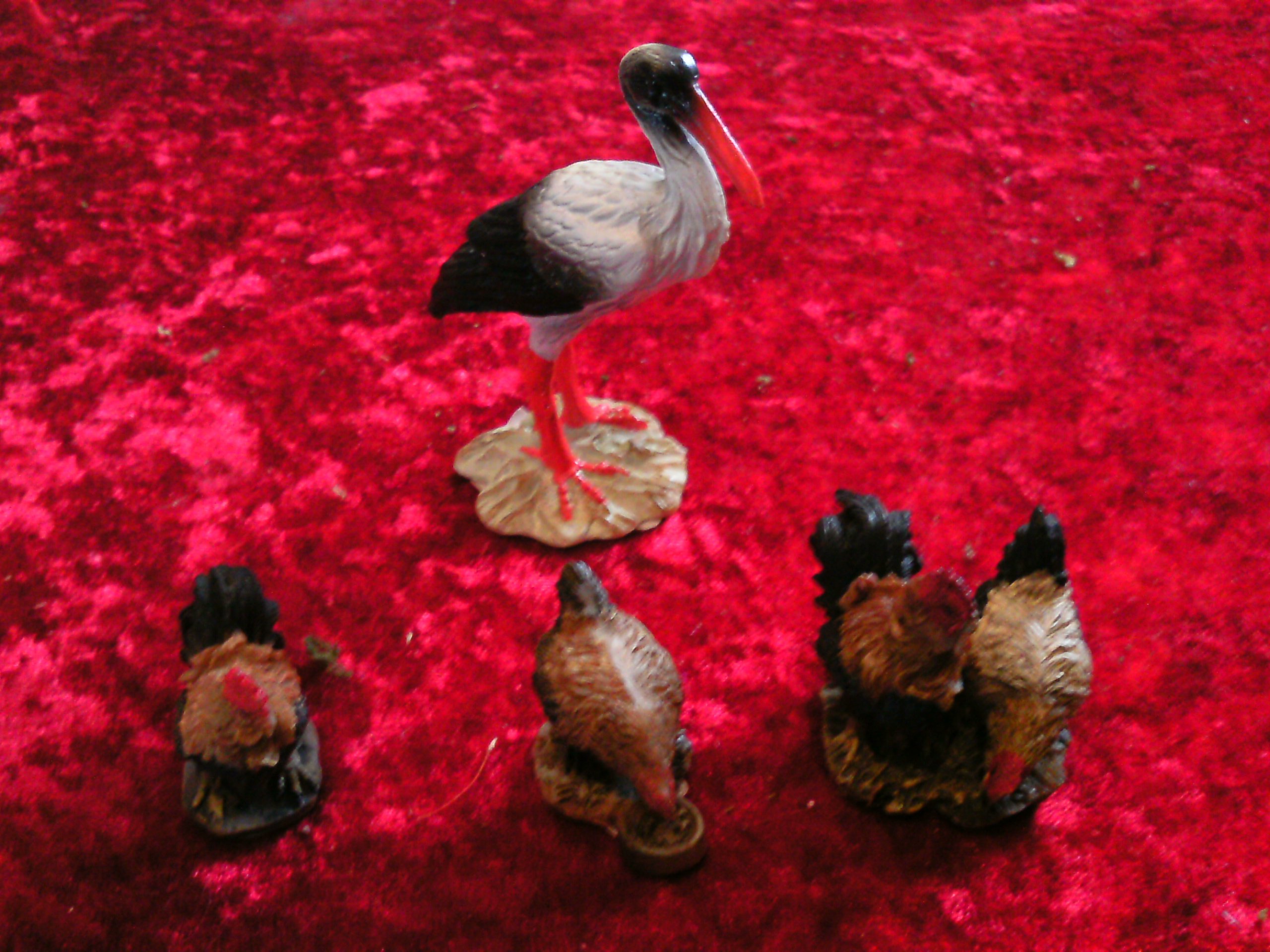 Figuras de belén con cigüeña y gallinas, para figuras de 10 - 12 cm