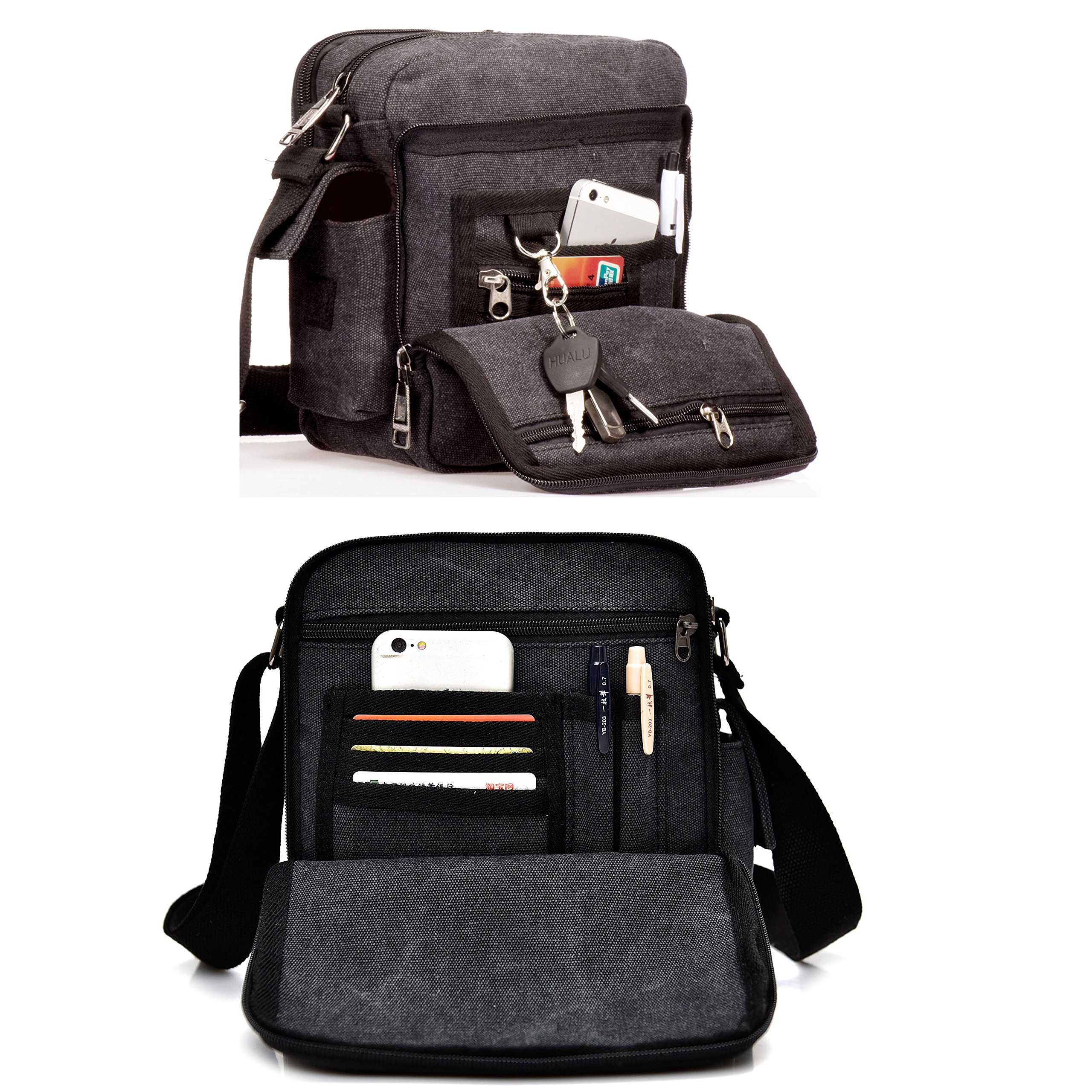 Bolso Bandolera Hombre Pequeño de Tela Vintage - Messenger Bag para Colegio y Universidad - Bolsa de Lona para Libros y Viaje - Sport Bag Original