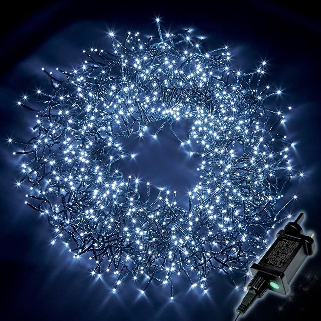 Christmas Tree Lights Cluster Lights 1000 LED - 8 Hours On Timer, 8 Light Modes, Plug in, Waterproof Indoor & Outdoor Use  1000 LED / 12m Lit Length, Cool White