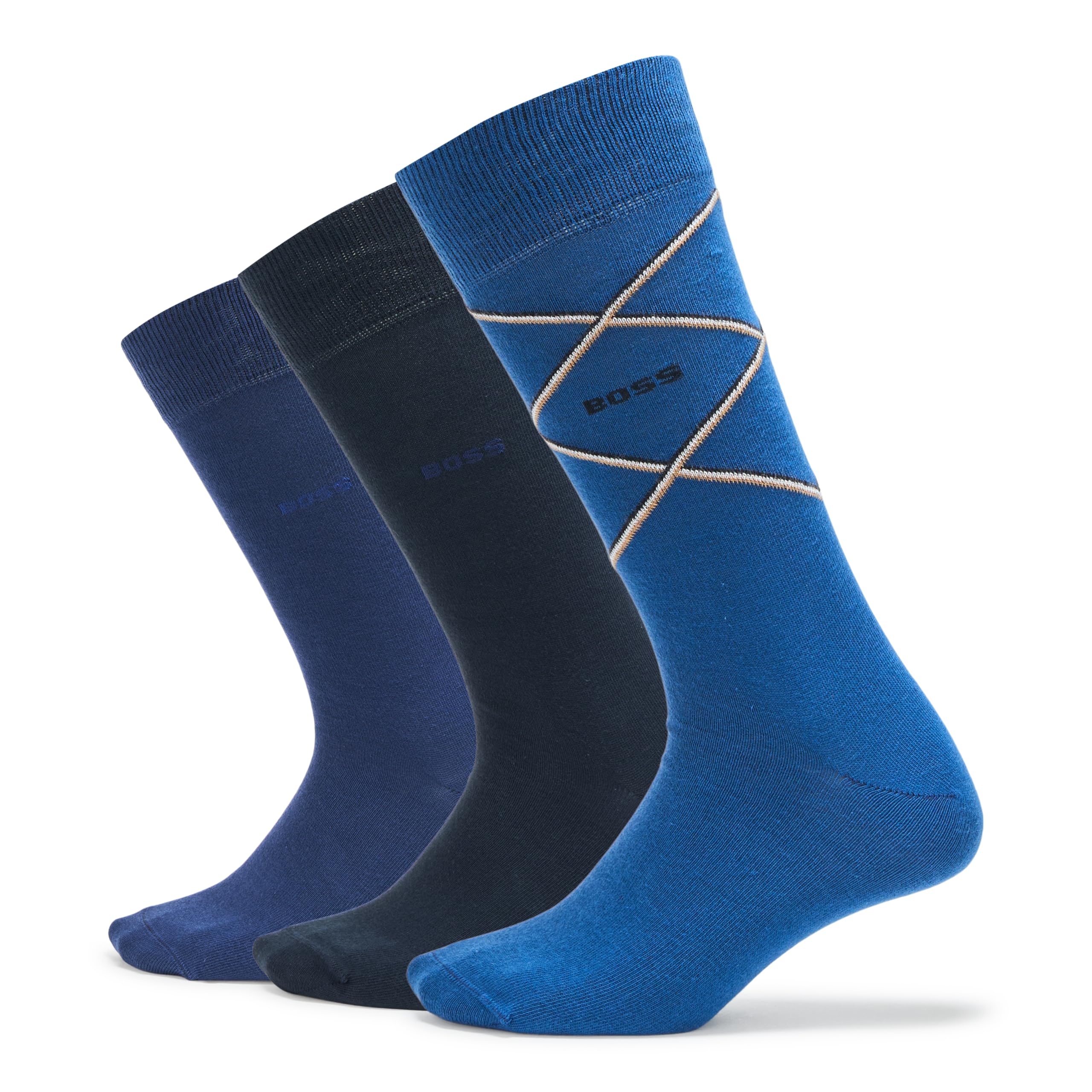BOSS Mens 3 Pack Iconic Ribbon Design Cotton Socks Gift Set Socks (pack of 6)
