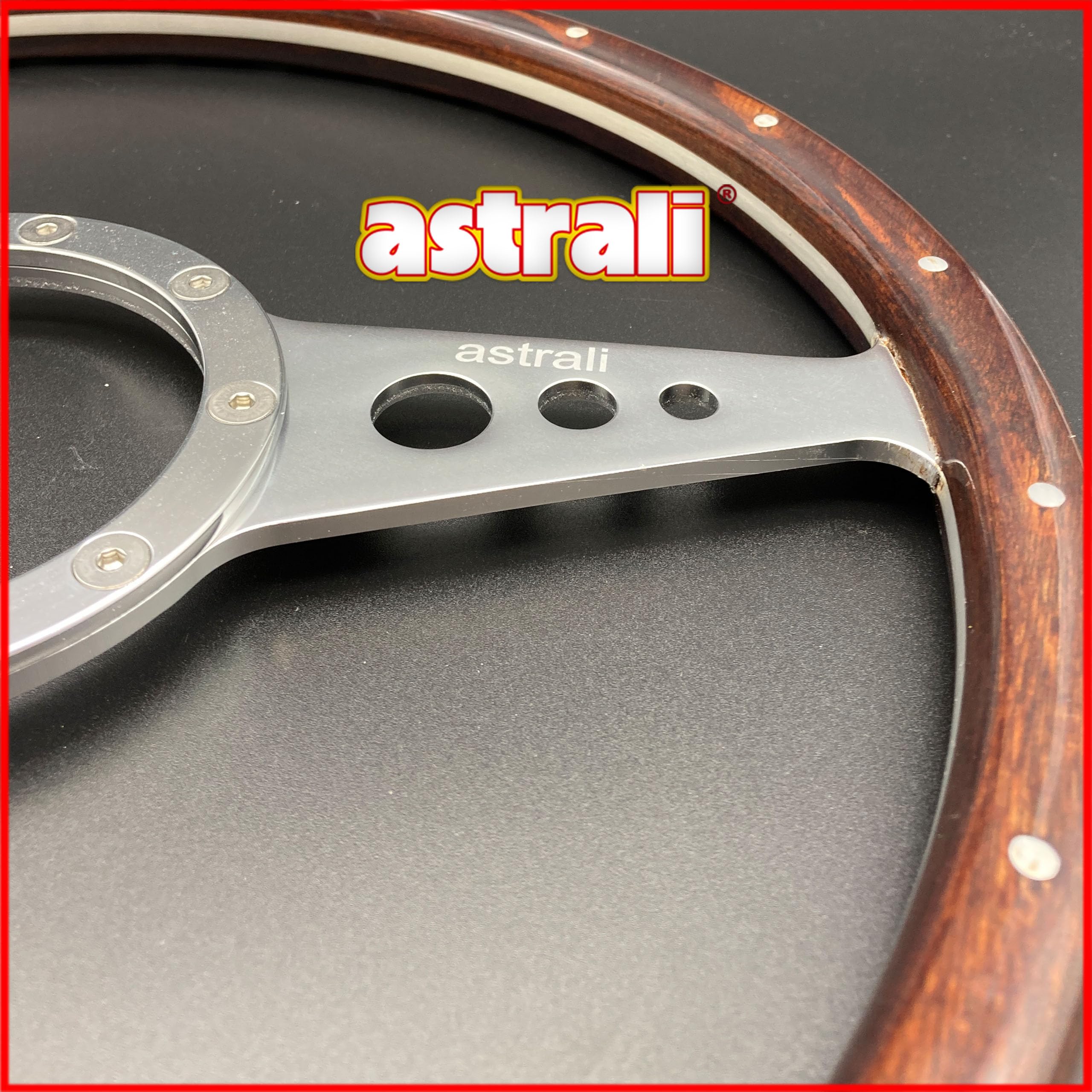 Astrali Volant en bois avec rayons en alliage brossé pour voitures classiques et en kit, compatible avec Moto Lita et Mountney Bosses (Monza 35,6 cm)