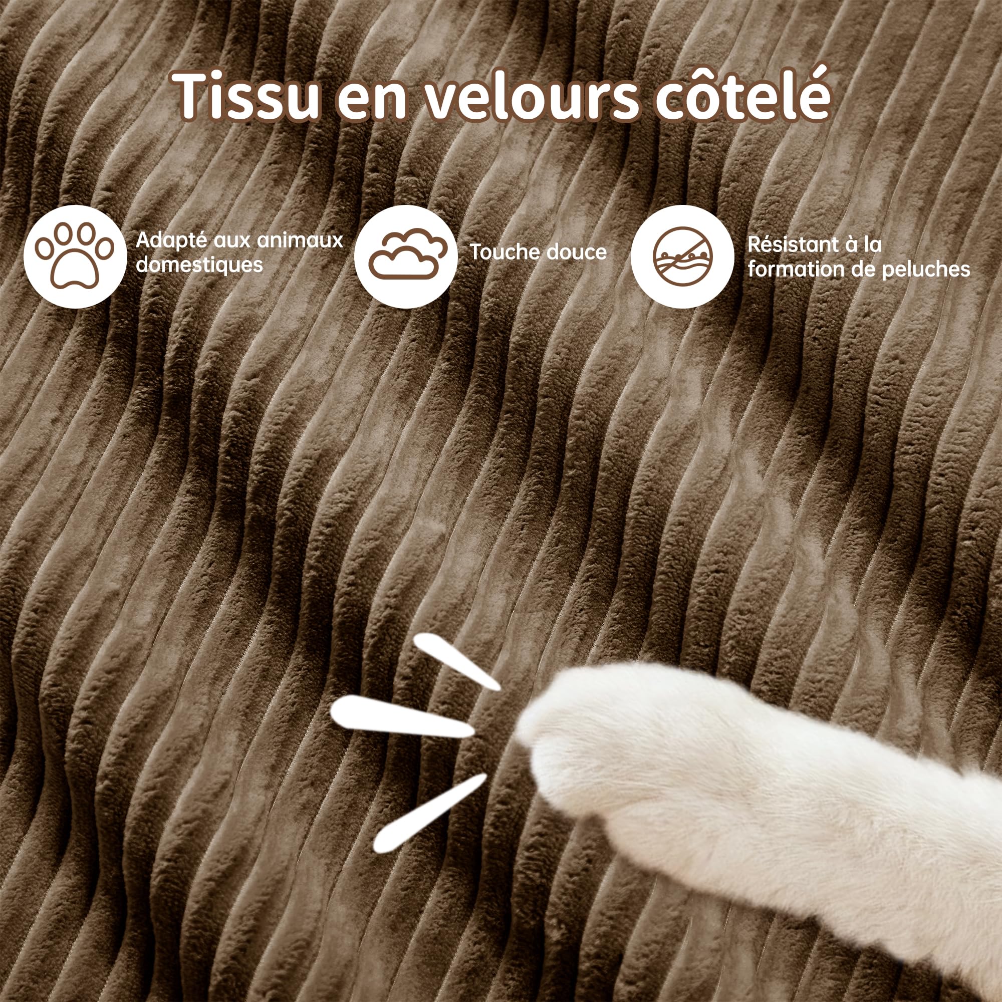 Sapgaks Canapé d'angle convertible, canapé de 2 à 4 places, canapé modulable compressible, peut être combiné librement avec accoudoirs et repose-pieds, velours (marron 3 places-L)
