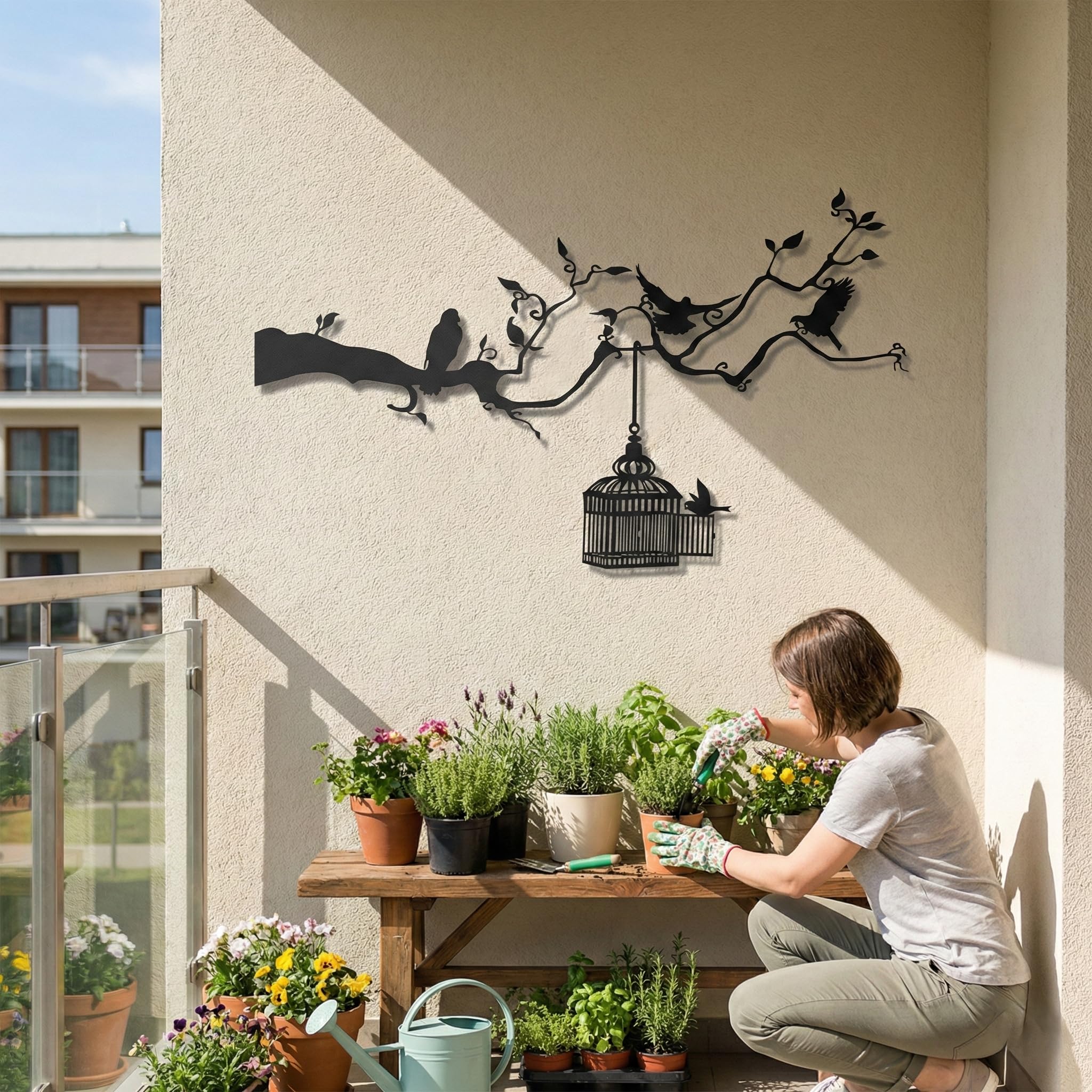 DEKADRON Décoration murale en métal, Oiseaux en liberté, Décoration murale en cage métallique et oiseaux, Décoration murale en métal, Oiseaux sur une branche, Art des oiseaux (75x46 cm / 30" L x 18" H