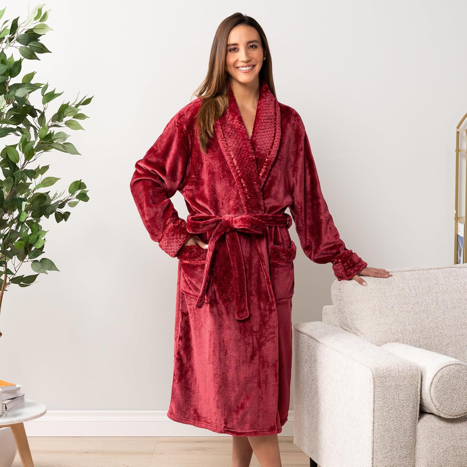 PAVILIA Soft Plush Women Fleece Robe, Cozy Warm Bathrobe, Fuzzy Female Long Spa Robe - Image 5