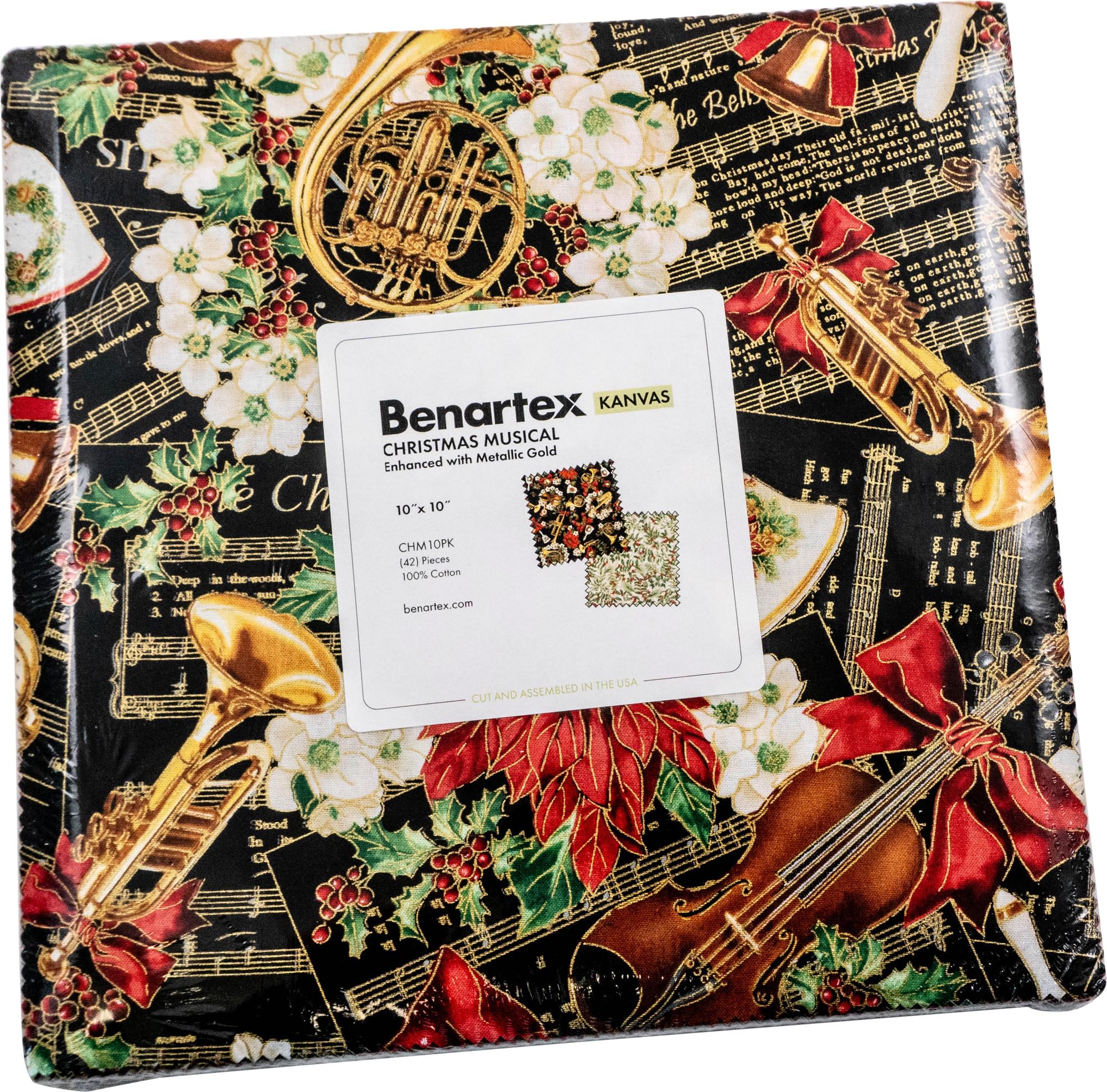 Kanvas Studio Christmas Musical 10X10 Pack 42 10-inch Squares Layer Cake Benartex, Assorted, CHM10PK