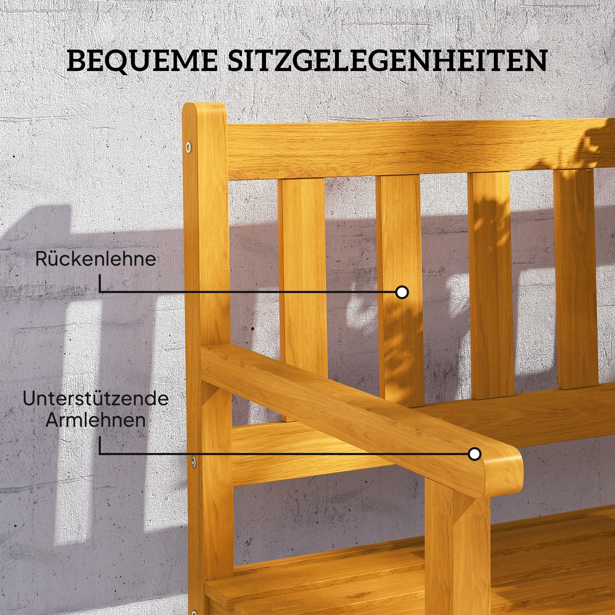Outsunny 2-Sitzer Gartenbank Akazienholz FSC®, wetterfest Sitzbank, Gartenmöbel mit Rücken- & Armlehnen, Klappbarer Tisch Parkbank 320kg belast, Holzbank für Balkon, Garten, 149x56,5x89cm, Teak