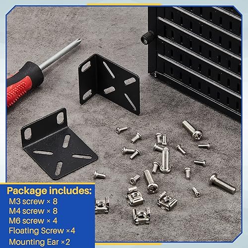 Miniatura 3 de Pelopy Kit de montaje en rack compatible con interruptores de 17.3 pulgadas de ancho, soportes de montaje universales ajustables compatibles con