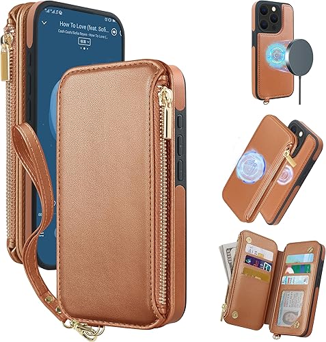 Miniatura 1 de CIVICASE Funda con cremallera para iPhone 15 Pro Max, funda tipo cartera 2 en 1 magnética desmontable, protección para tarjetas RFID, 6 ranuras para