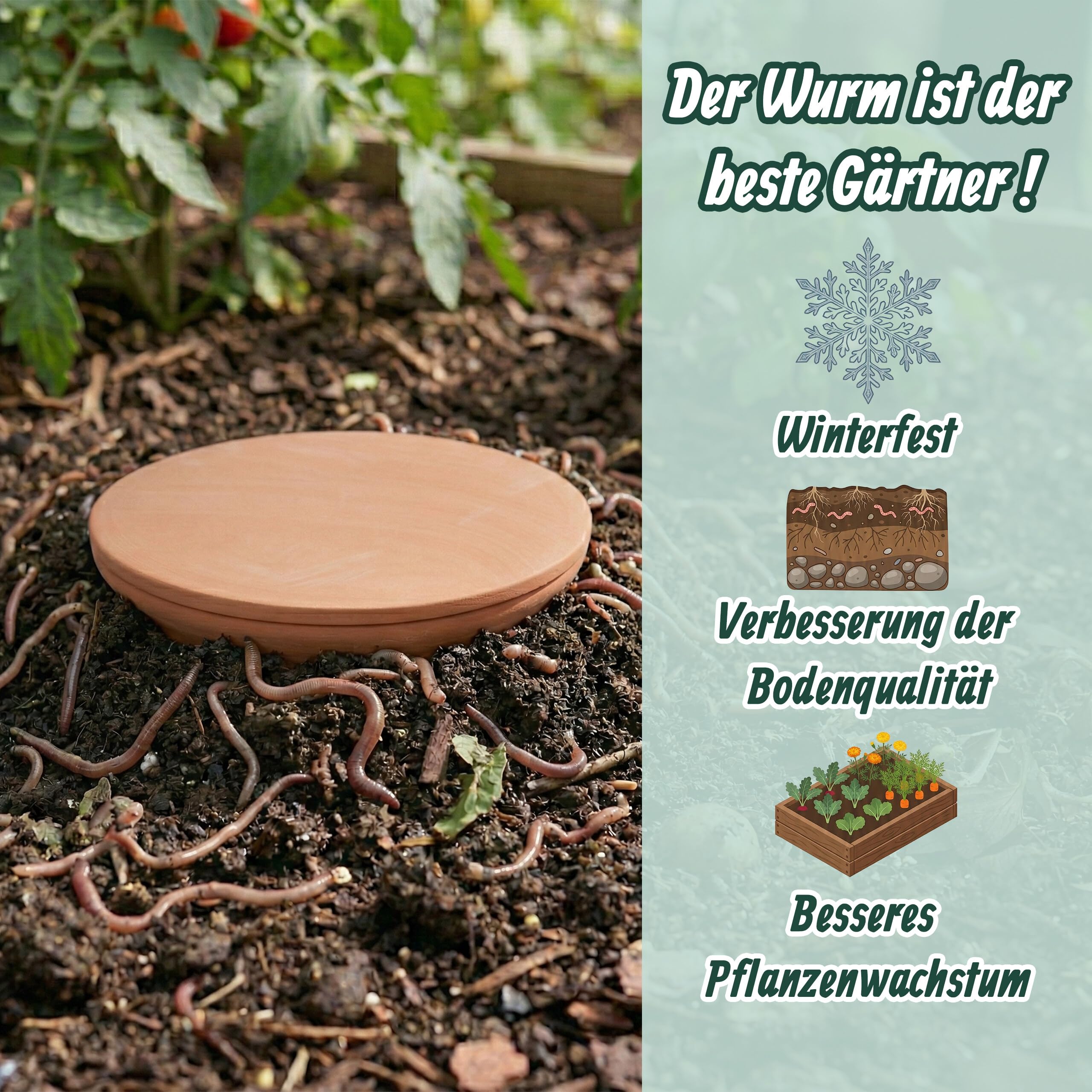 Relaxdays Wurmkomposter zum Eingraben, 5 L, Wurmturm für Küchenabfälle, Deckel, Komposter Garten & Beet, Ton, terrakotta