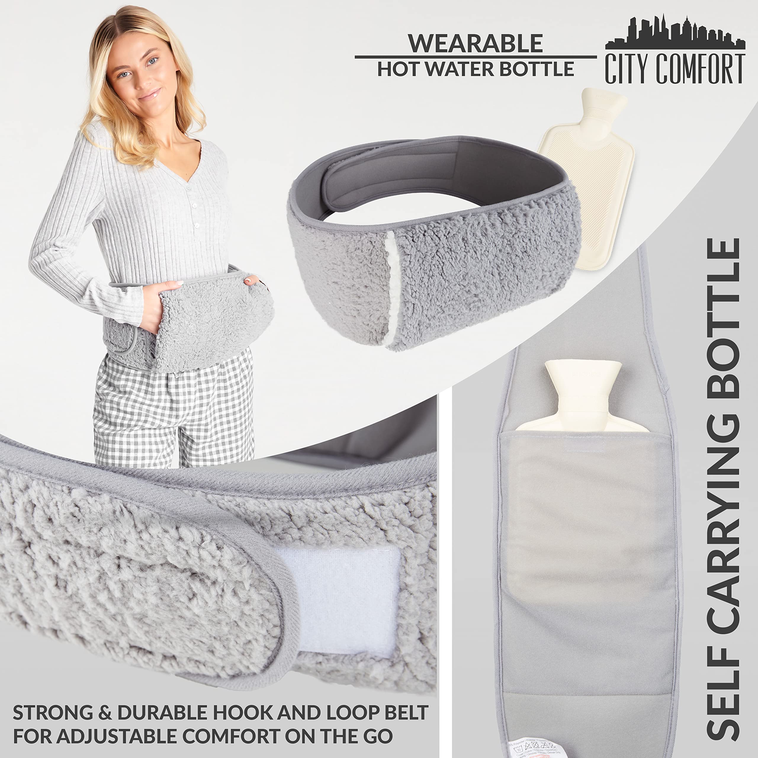 CityComfort Wearable Hot Water Bottle Period Pain Relief Belt Plush Hot Water Bag Pouch 1