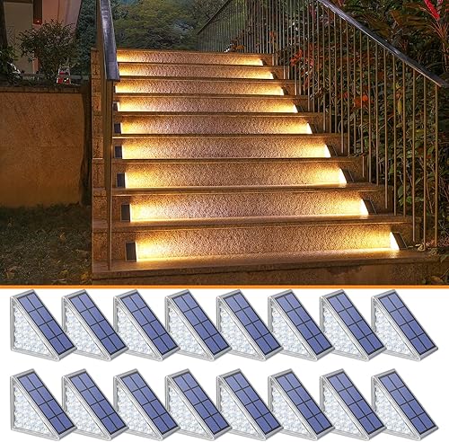 Miniatura 9 de NIORSUN Luces solares para escalones, paquete de 8 luces para escaleras al aire libre, triángulo blanco cálido, luces solares de cubierta IP67,