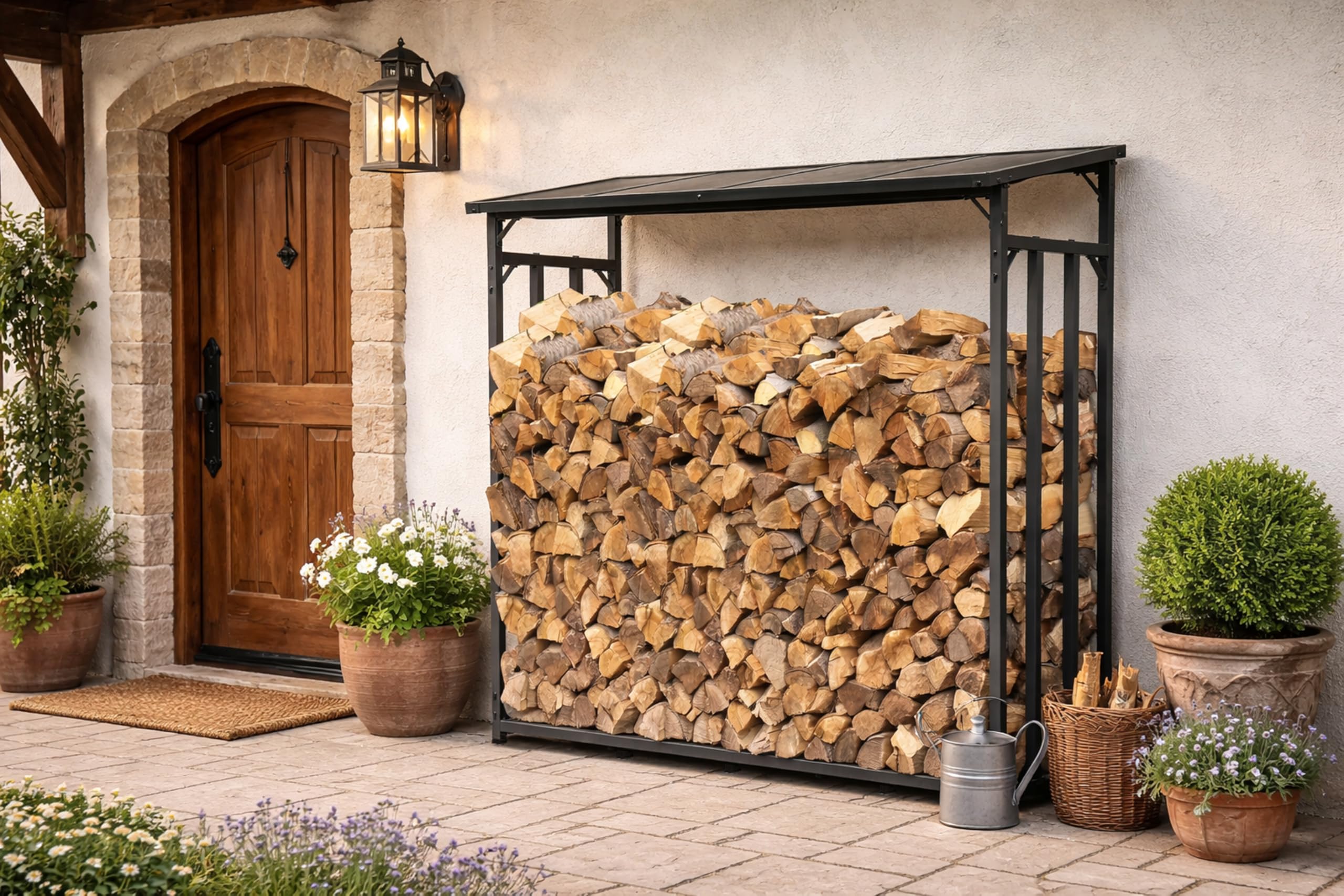 QUICK STAR Estante metálica para leña antracita 185 x 70 x 185 cm Jardín Prinidor Refugio de 2,3 m³ de Madera Almacenamiento apilables Ayuda Exterior