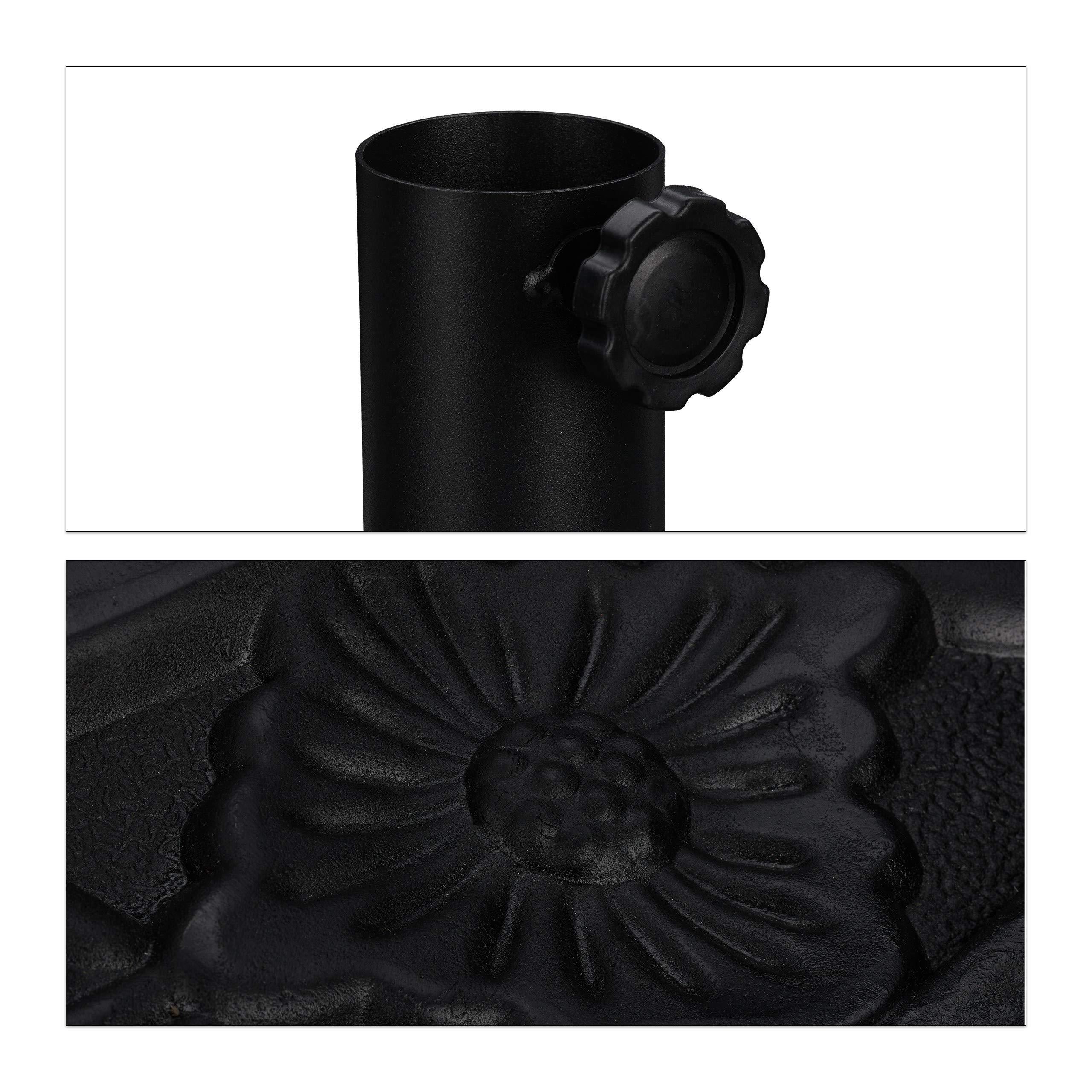 Relaxdays Support à Parasol Demi-Rond, pour des Barres de 34-50 mm, résistant aux intempéries, Design à Fleurs, Noir