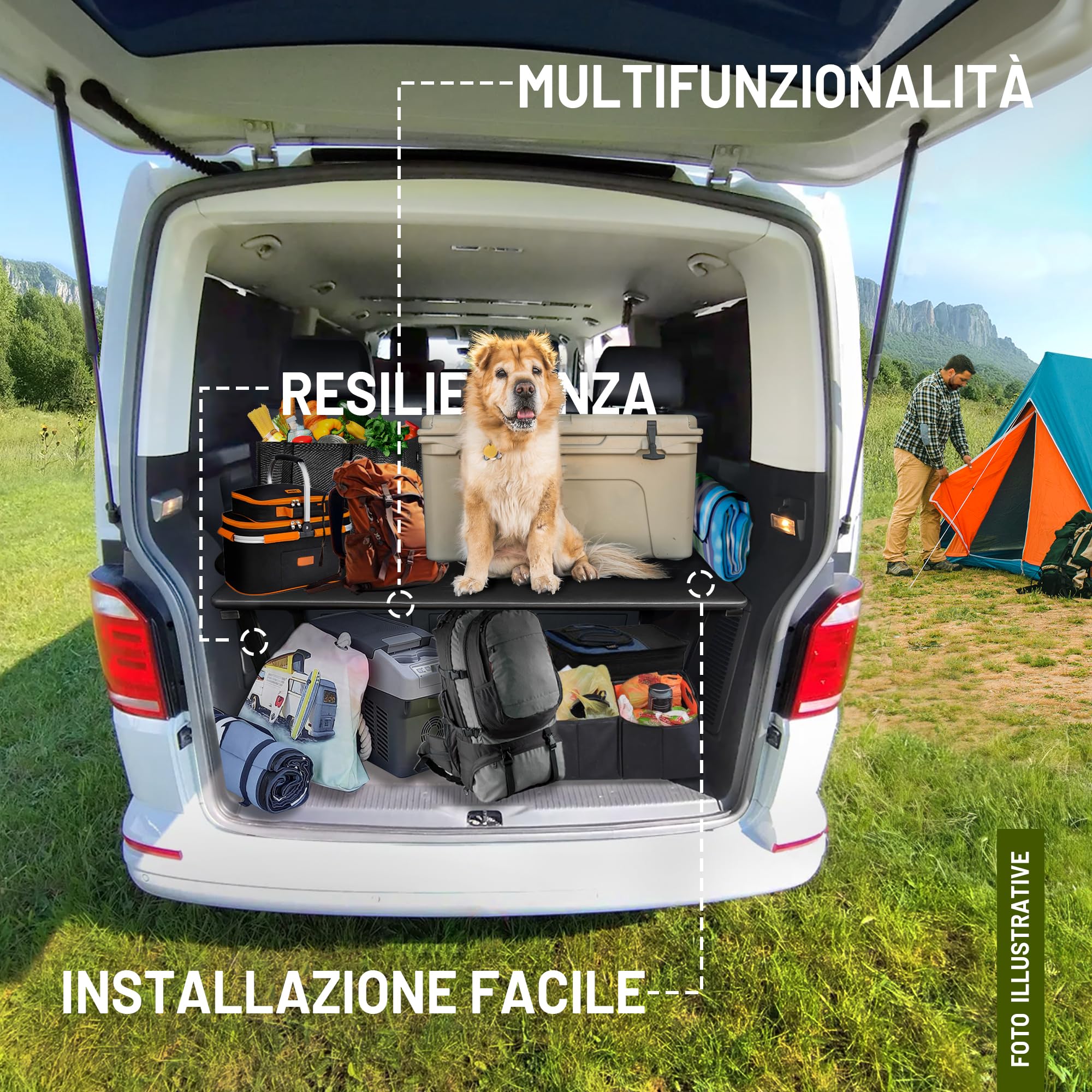 CHROMEMASTER | Compatibile con Mercedes Vito W447 2014+ | Letto Pieghevole per Auto, Prolunga del Letto Multiflexboard per Camper, Letto da Campeggio, Scaffale, Tavolo | Accessorio per Il Camper