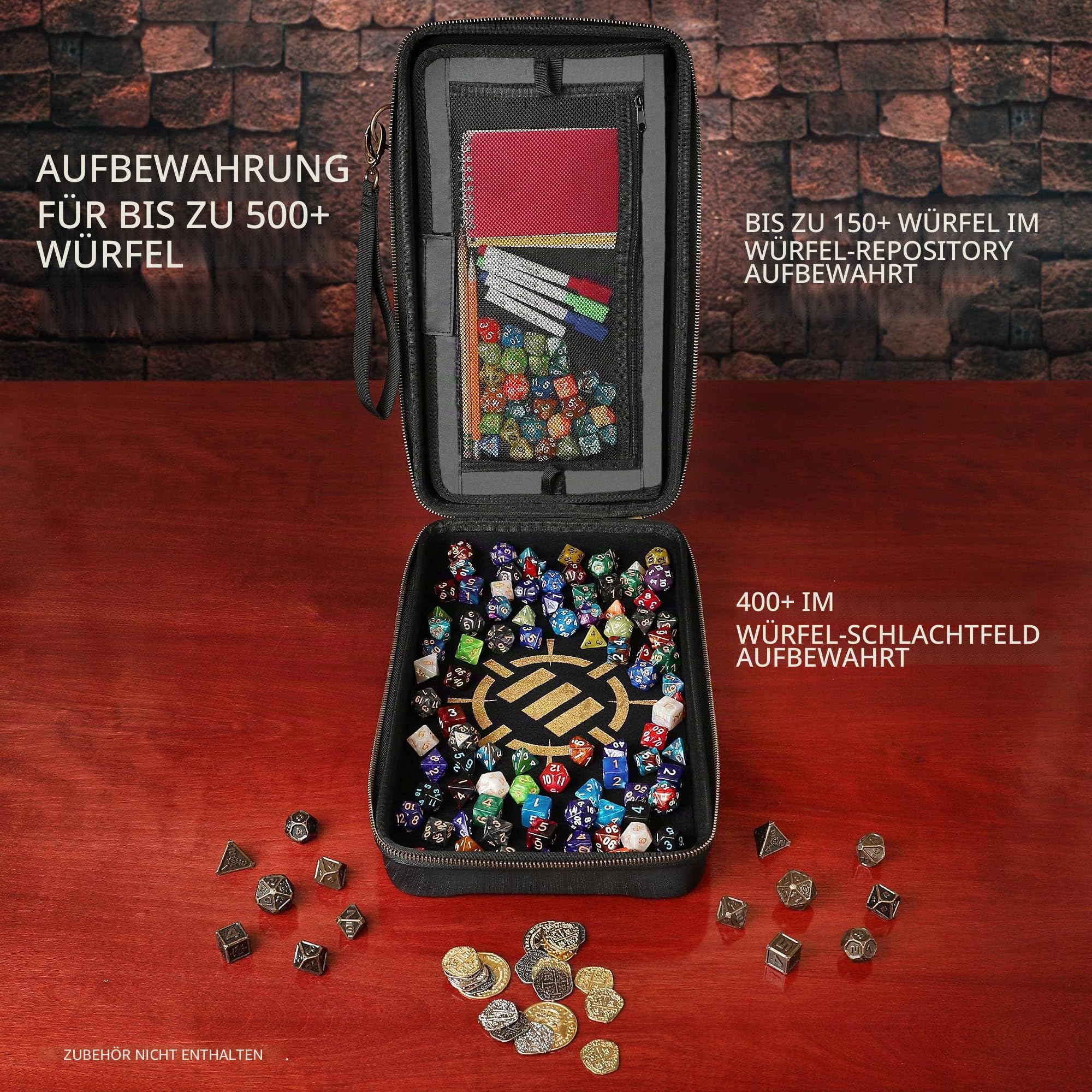 ENHANCE Tabletop Community DND Würfel Roll Tray – Würfelhalter und Aufbewahrung für bis zu 500 RPG-Würfel mit robustem Schutzdesign, weicher Innenseite und Organizer-Taschen (Kapazität für 500 Würfel)