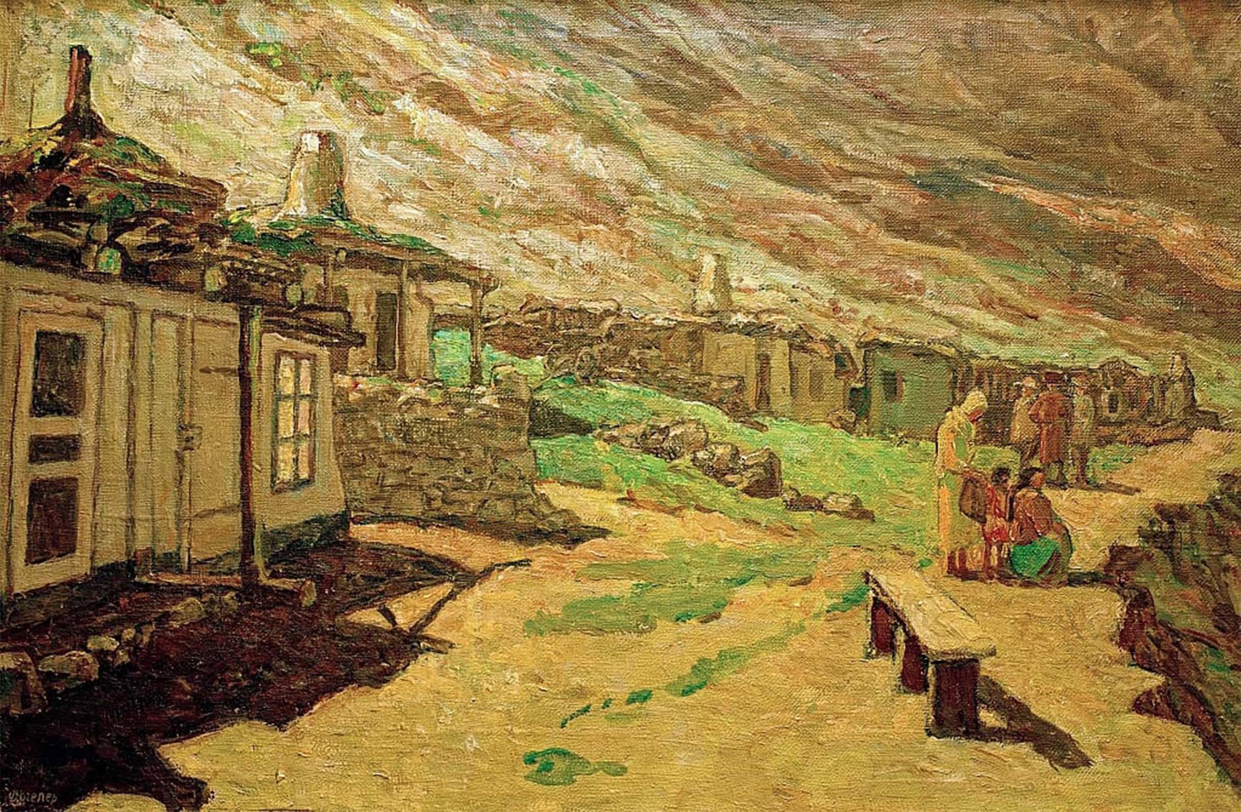 RZHRHJES Vintage Picture Wall Picture Painting Print Poster Old Village in the Caucasus by Heinrich Vogeler Abstract Wall Art Painting for Office Decor 60x90cm