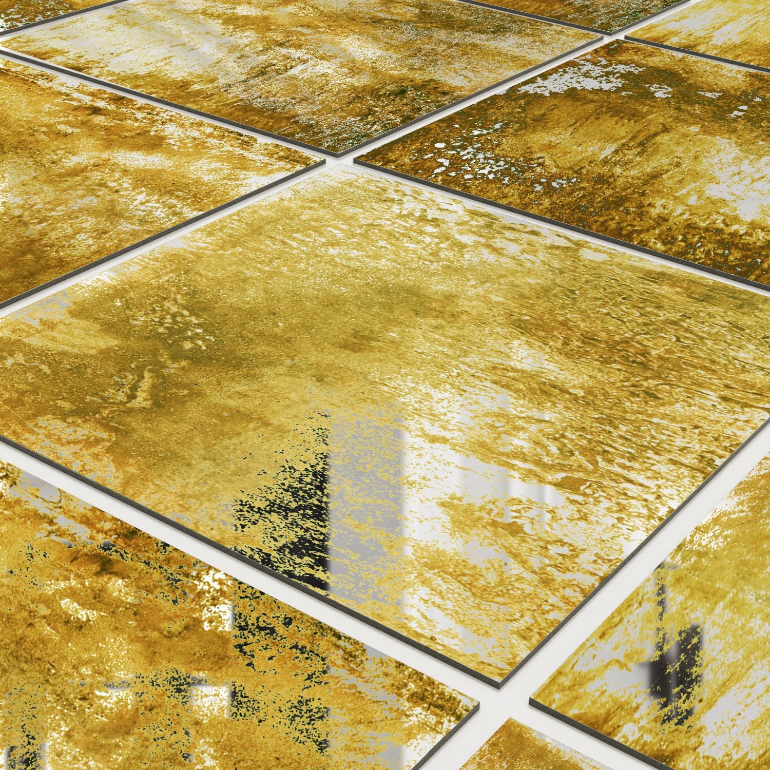 funlife Vintage Mirror Effect Wall Panels, Rusty Faux Antique Mirror Tiles, Gatsby Gold Brown Square 6PCS