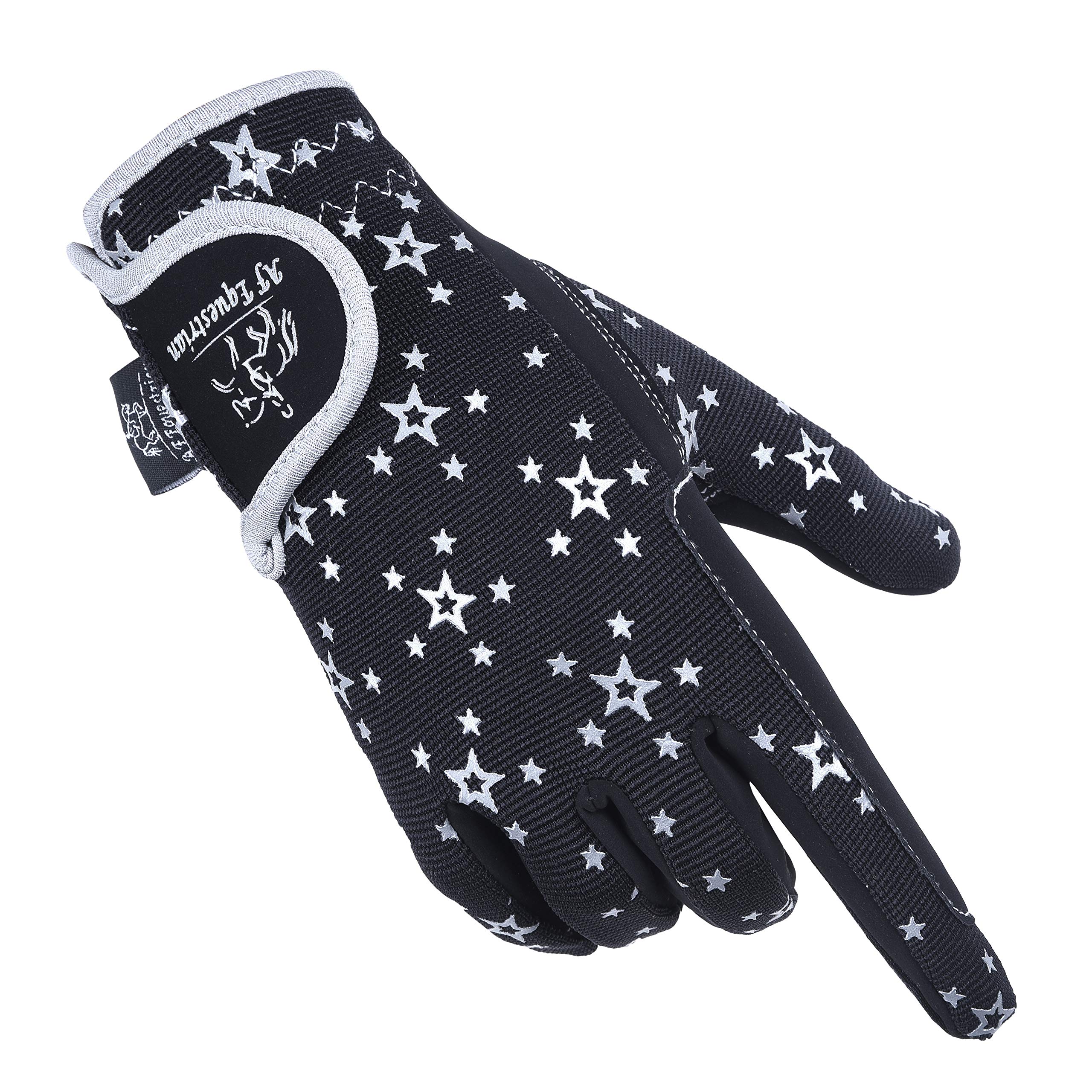AFE Guanti per bambini per ragazze e ragazzi, unisex, guanti da equitazione, guanti da equitazione, guanti sportivi, guanti da ciclismo per bambini, con design a stella nera blu rosa