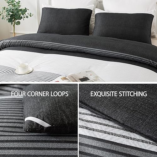 Miniatura 5 de Andency Juego de edredón a rayas tamaño individual (66 x 90 pulgadas), 2 piezas de edredón de rayas de retazos marrones, juego de edredón