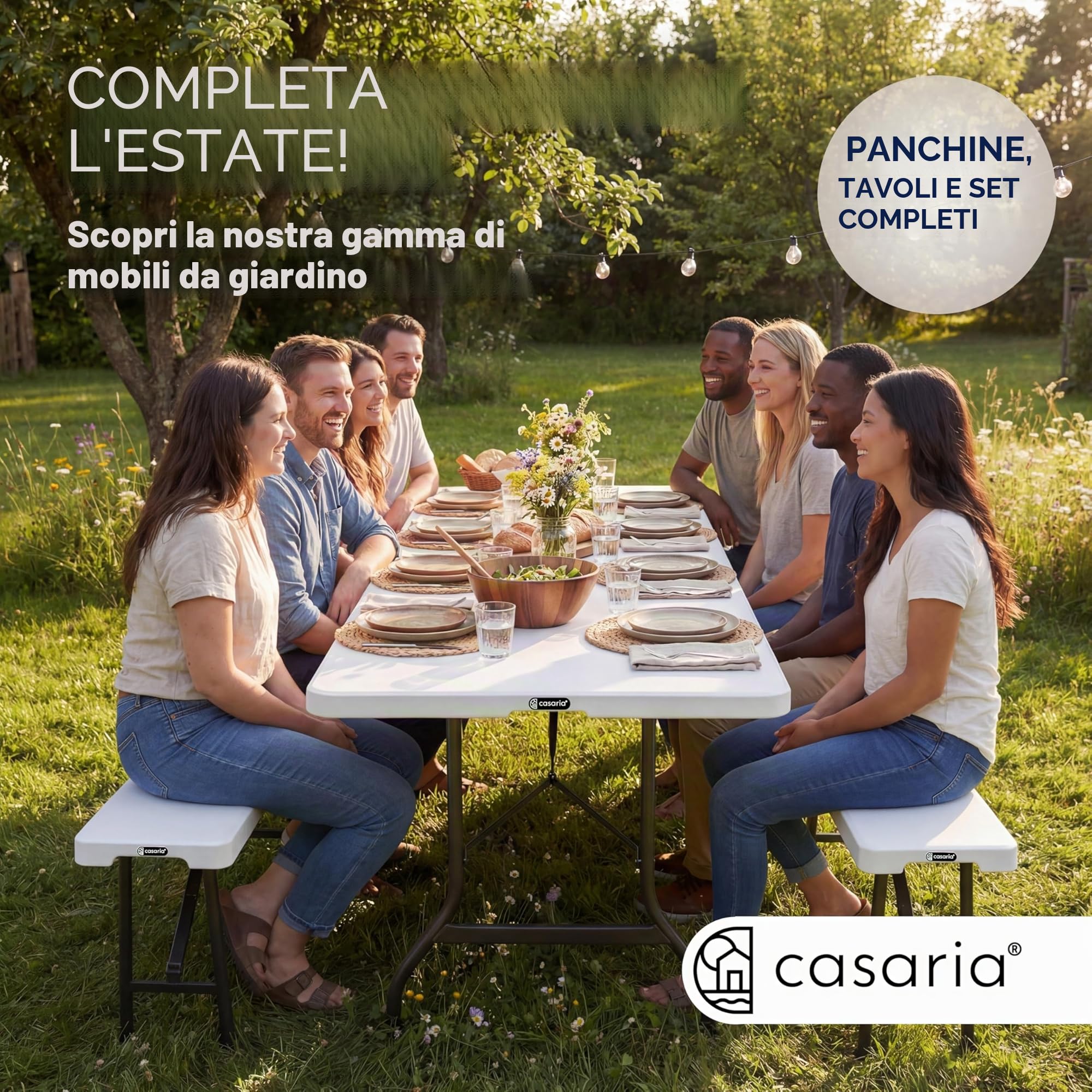 Casaria Tavolo da Giardino Pieghevole 220x70 cm Rettangolare per 10 Persone Bianco