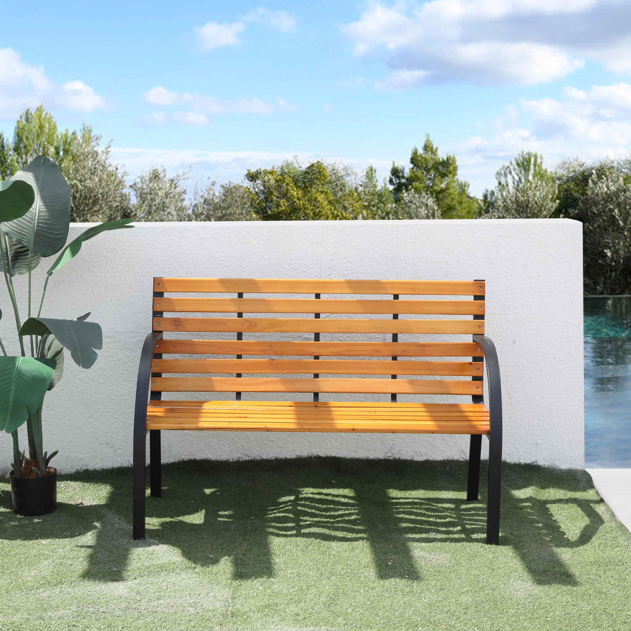 AXI Otis Banc De Jardin Bois - 122X60X83 Cm - Structure Acier Noir Mat - Bois De Cèdre - 2 Places - Extérieur Ou Intérieur - Banquette Extérieur