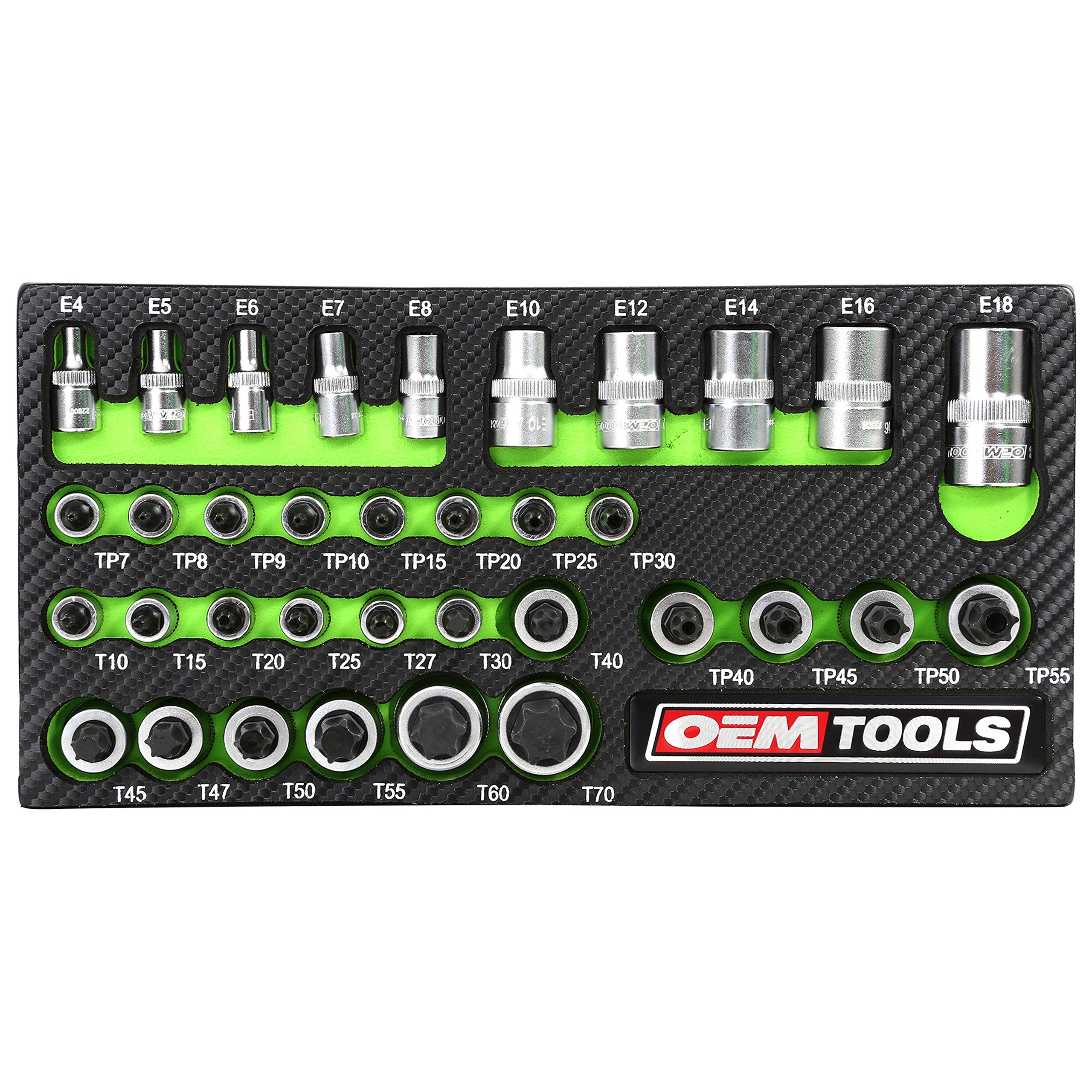 OEMTOOLS 23991 35 Piece MultiDrive Star Socket Set, Torx Socket Set with EVA Foam Tray