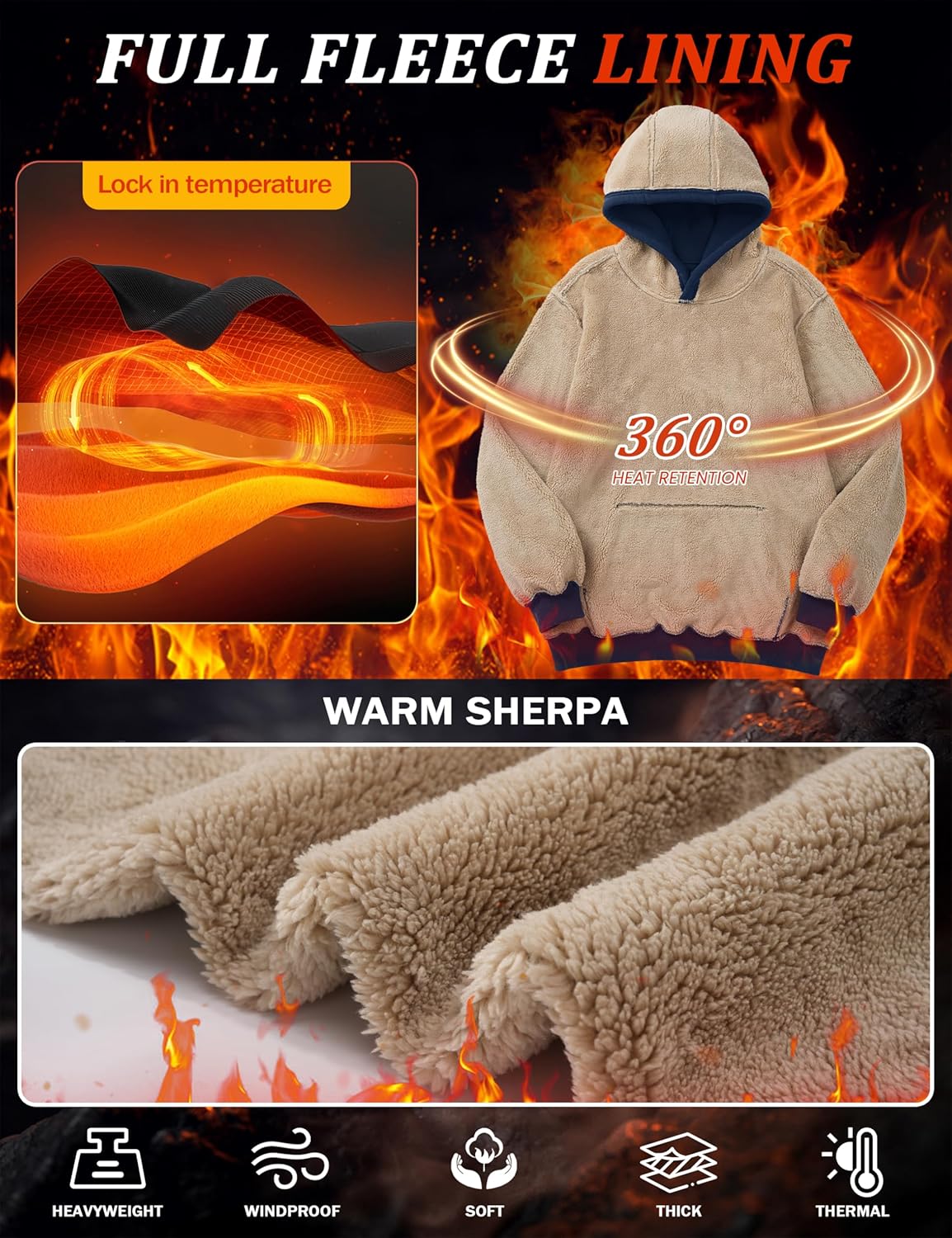 MAGCOMSEN Men's Heavy Hoodie Sherpa Fleece Lined Pullover Thick Winter Hooded Sweatshirt - Image 4