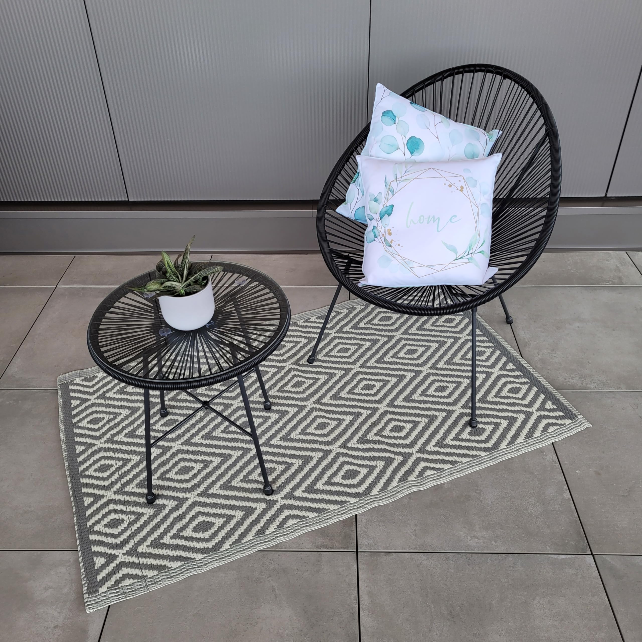 CB Home & Style Glastisch Beistelltisch Rund Acapulco Gartentisch Schwarz 50 cm Durchmesser Tisch aus Metall