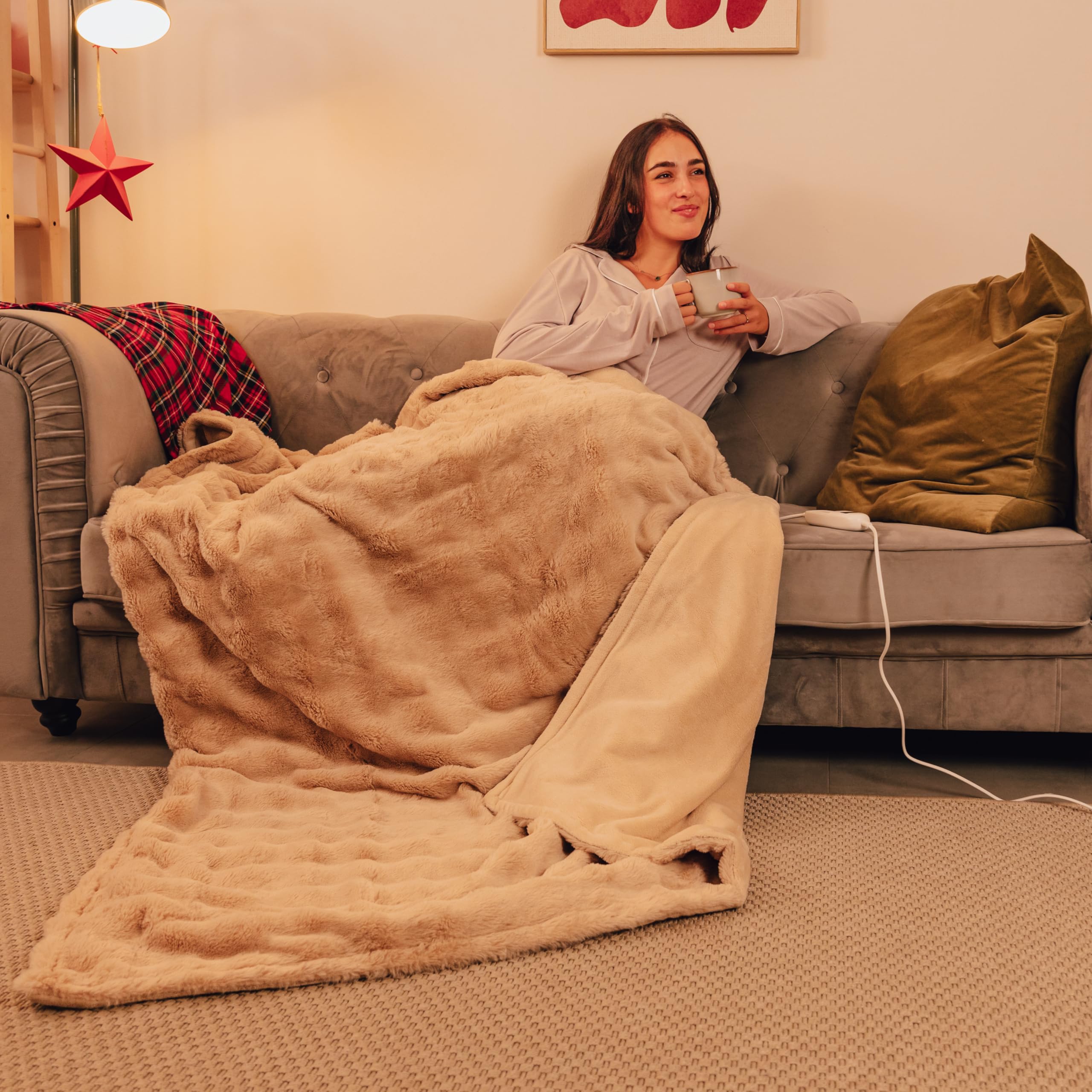 Coperta Elettrica Matrimoniale 130x180cm - 6 Livelli Di Calore, Spegnimento Automatico, Flanella Sherpa - Foto 4