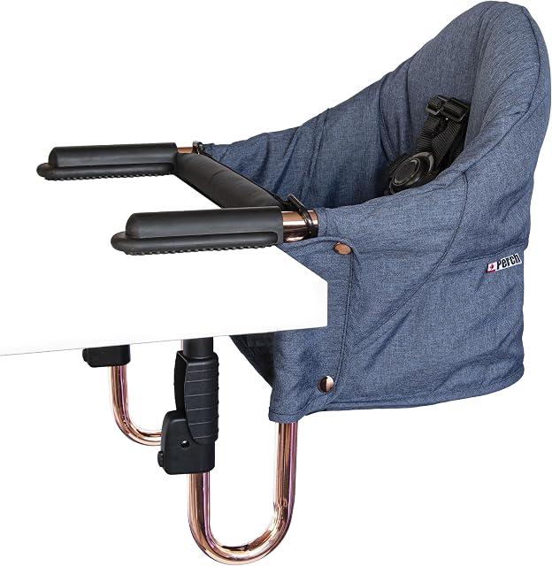 guzzie+Guss Perch Clip On Table Chair – Easy and Secure Setup for Travel (Including Restaurants, Picnics), at Home (Kitchen Islands, Dining Tables) with Machine Washable Fabric, Copper Blue