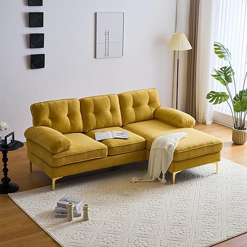 Miniatura 10 de Sofá modular convertible de terciopelo de 82 pulgadas en forma de L con diván de almacenamiento reversible, sofá cama extraíble con patas de metal