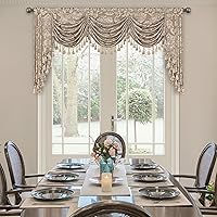 Vista 28 de Loom and Mill Luxury Waterfall Valances for Windows, Elegant Jacquard Thick Swag Curtains Valance with Tassels for Living Room, Bedroom Party Light
