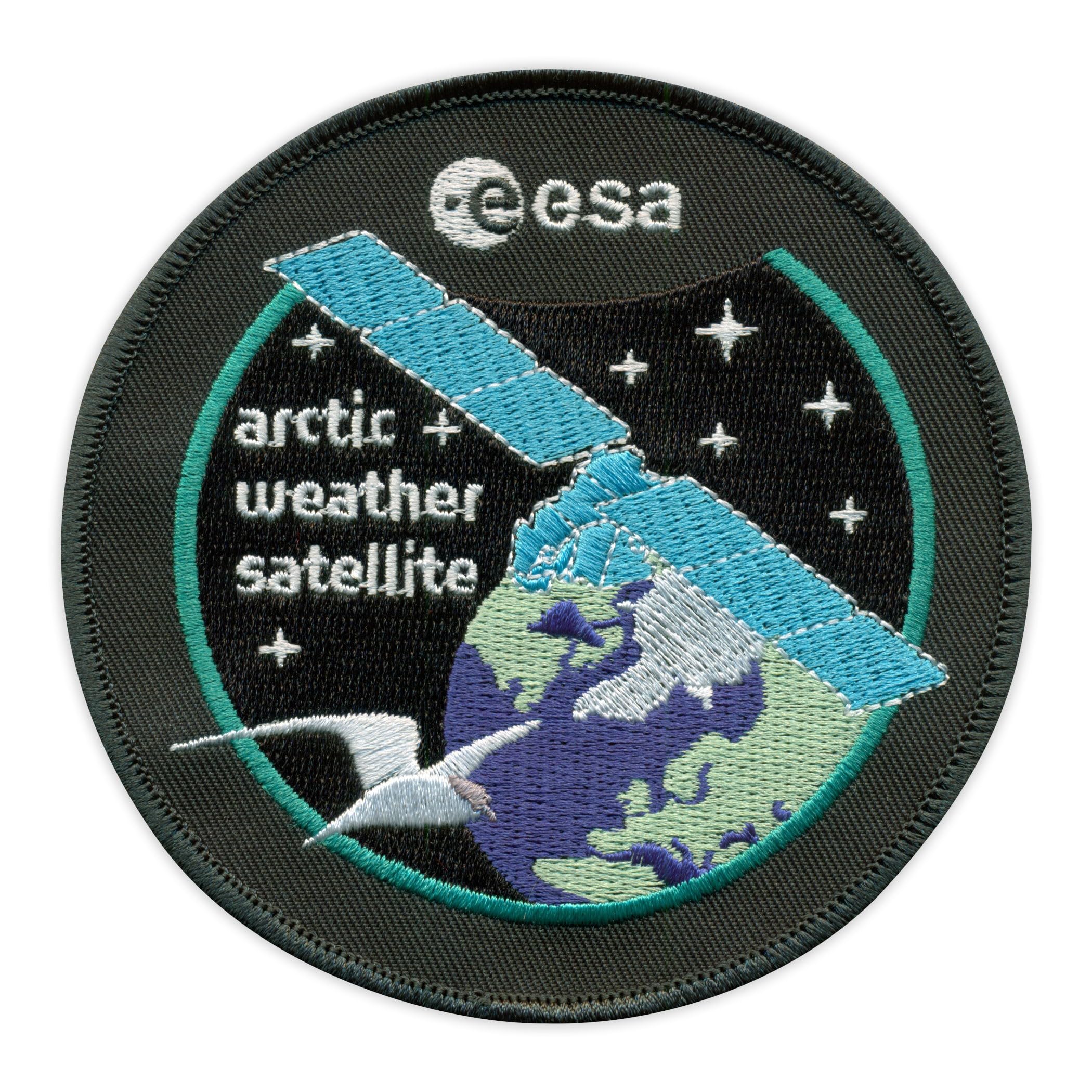 Set di 4 toppe ricamate con scritta "Arctic Weather Satellite", ESA, termoadesivo/termoadesivo