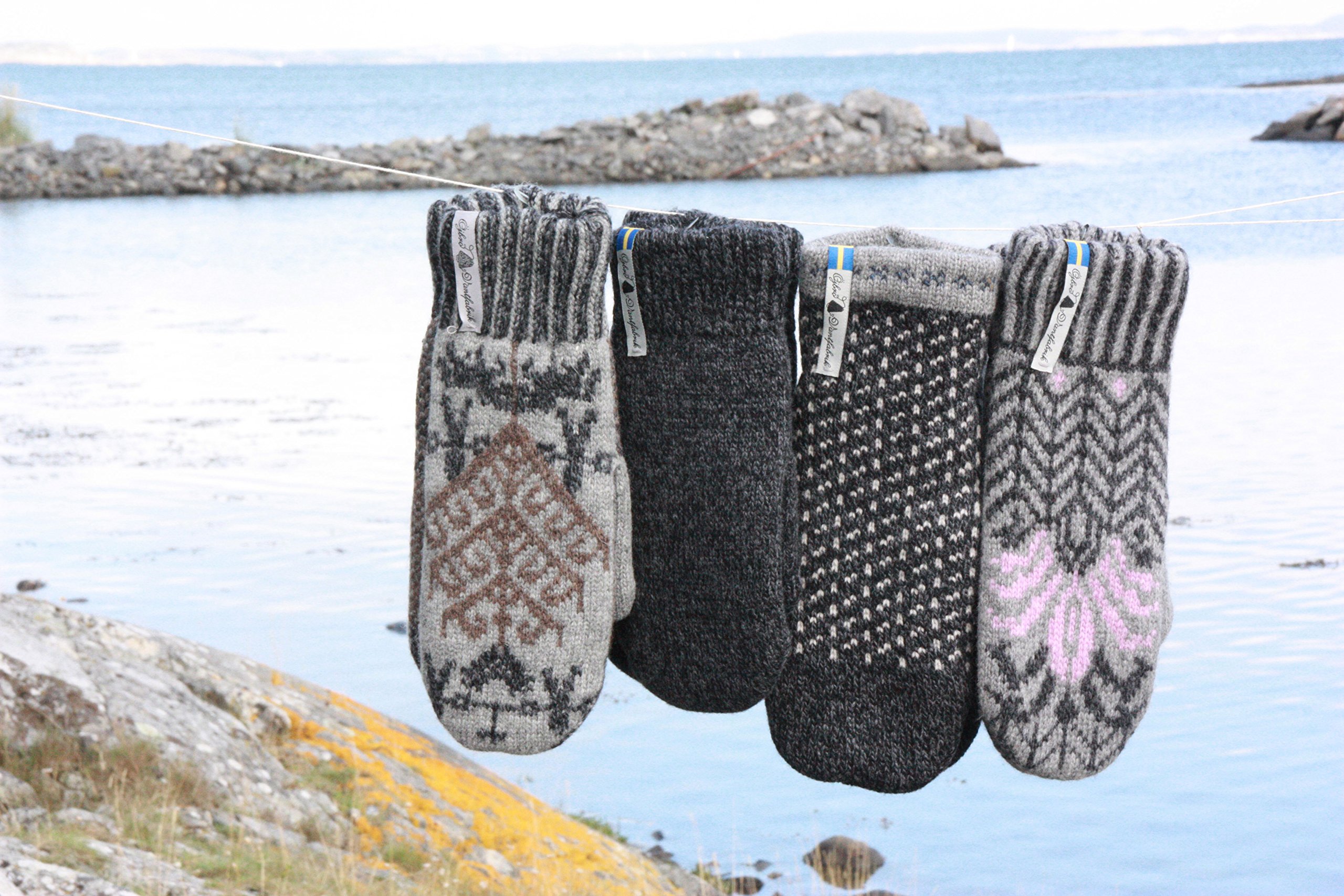 ÖJBRO VANTFABRIK guanti in maglia lana merino Skaftö Sot M (7-9) grigio guanto fuderato caldi morbidi Svezia