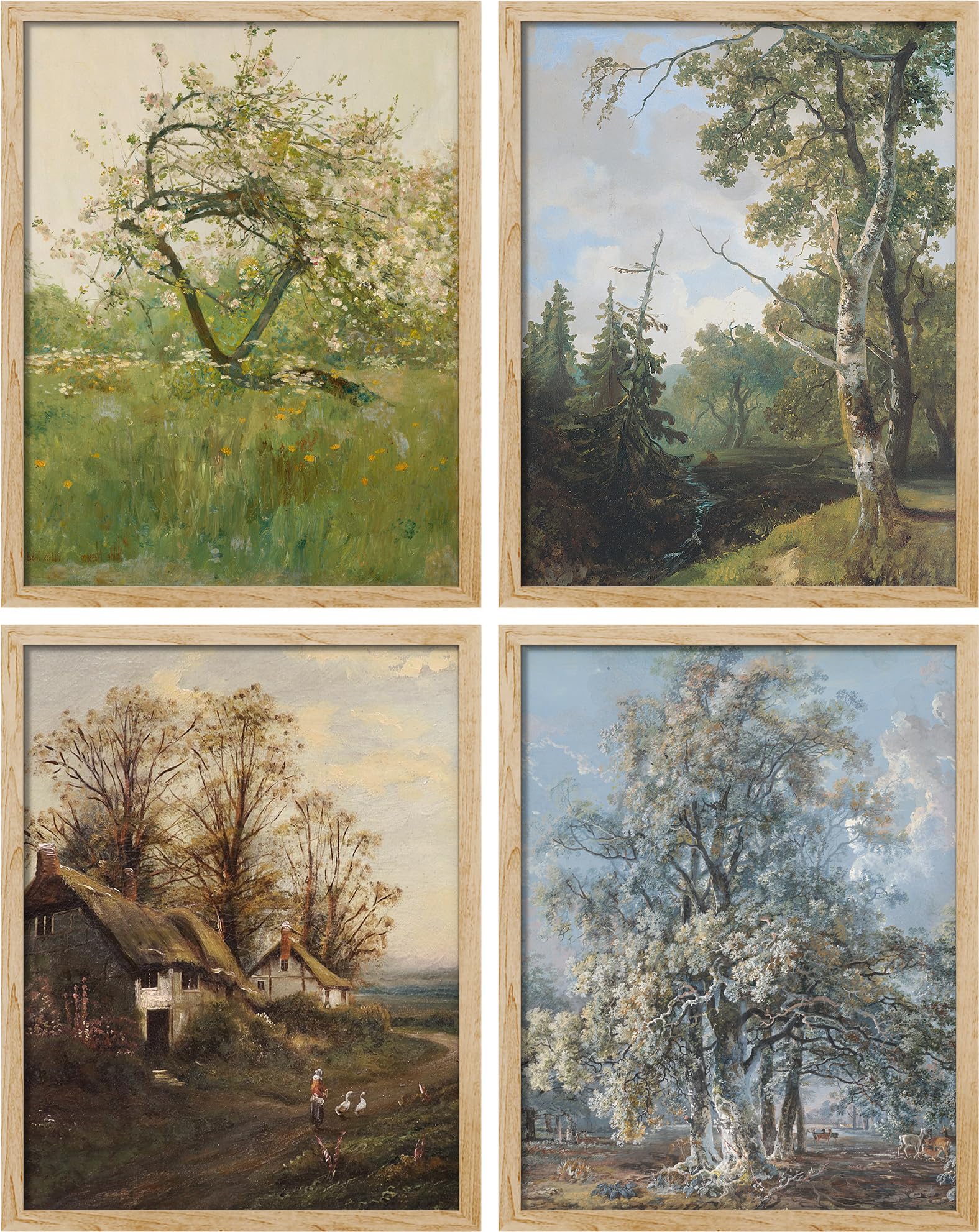 (SEE PICS)SIGNWIN Framed Poster Vintage Orchard and Countryside Scenes Wilderness Nature Illustrations Fine Art Decorative Country/Farmhouse Vintage for Living Room, Bedroom, Office - 11"x14"x4 Natural