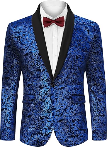 TURETRENDY Mens Floral Tuxedo Suit Jacket Stylish Shawl Lapel Dinner Blazer for 